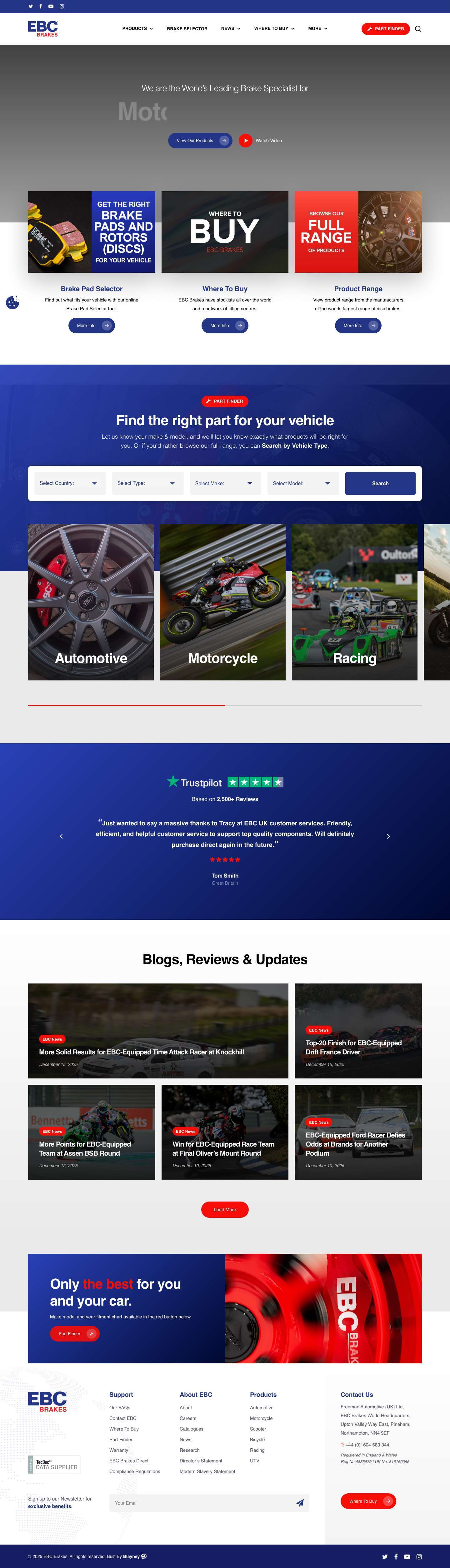 EBC Brakes - The World's Leading High Performance Brake Specialists - Full Screenshot