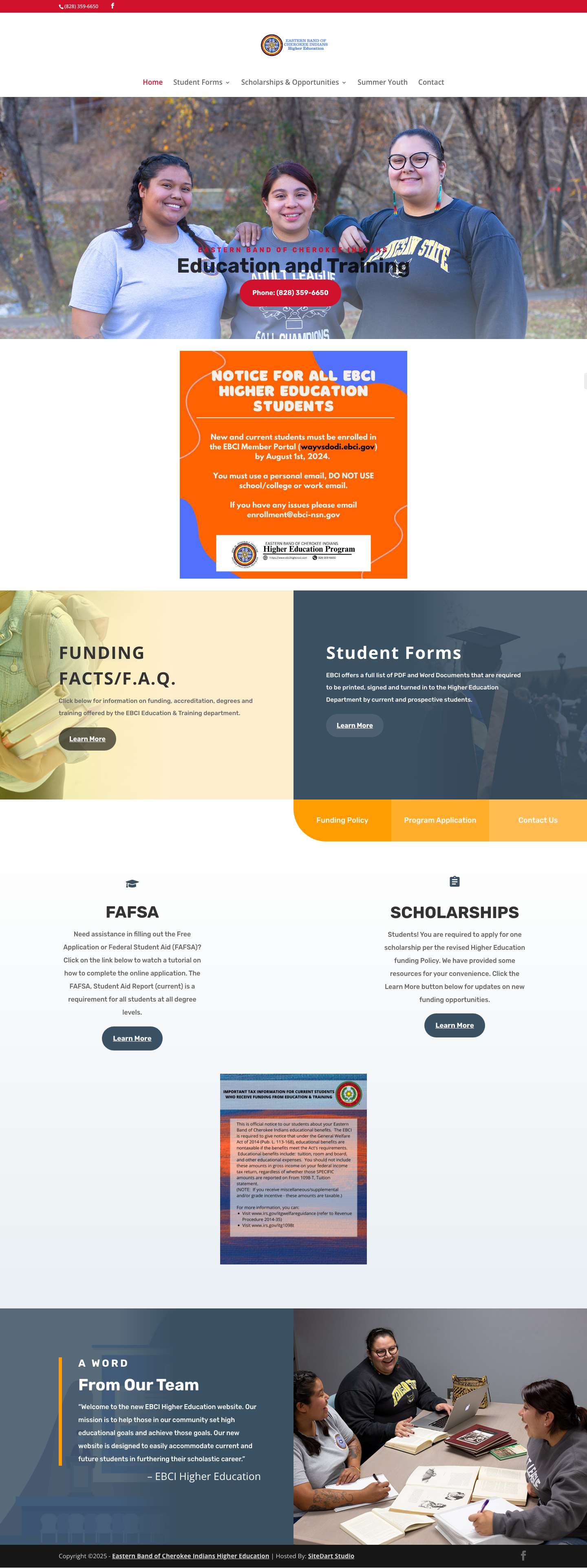 Eastern Band of Cherokee Indians - Higher Education and Training - Full Screenshot