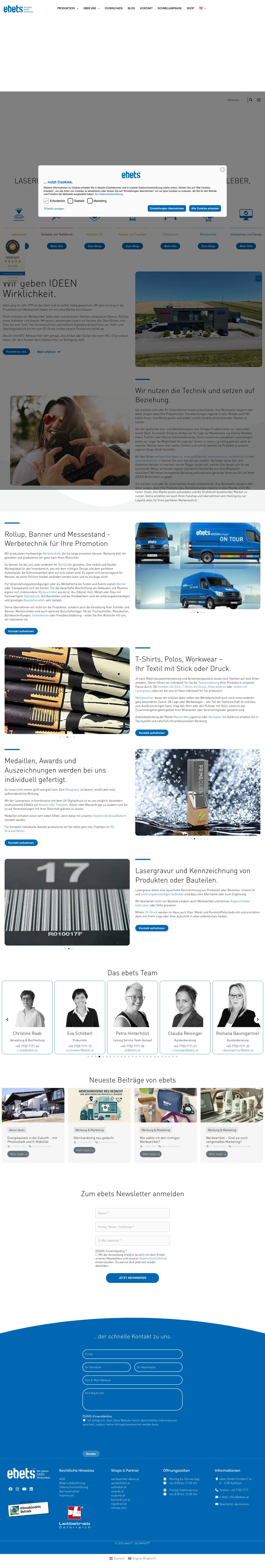 Werbeartikel, Stickerei, Druckerei, Lasergravur - Hersteller - Full Screenshot