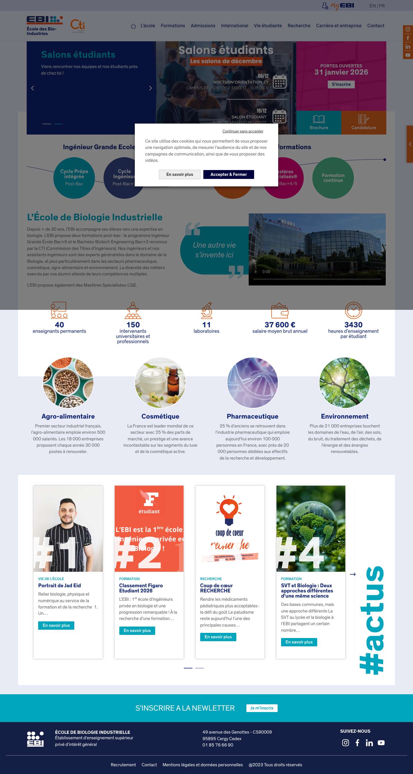 Bienvenue sur le site de l'EBI, grande école d'ingénieur en biologie coursassemblemicroscopeportefeuillehorloge - Full Screenshot