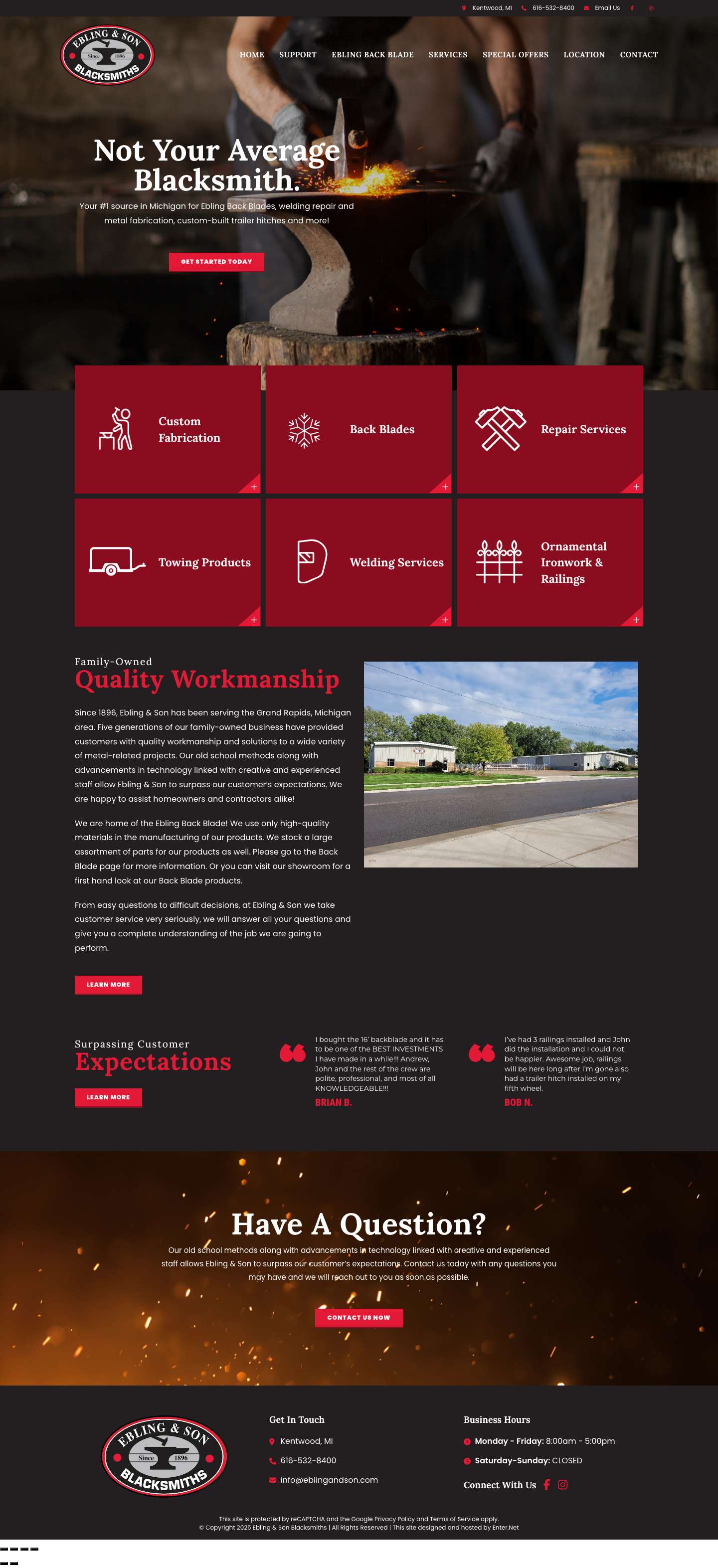 Ebling & Son Blacksmiths | Welding | Kentwood MI - Full Screenshot