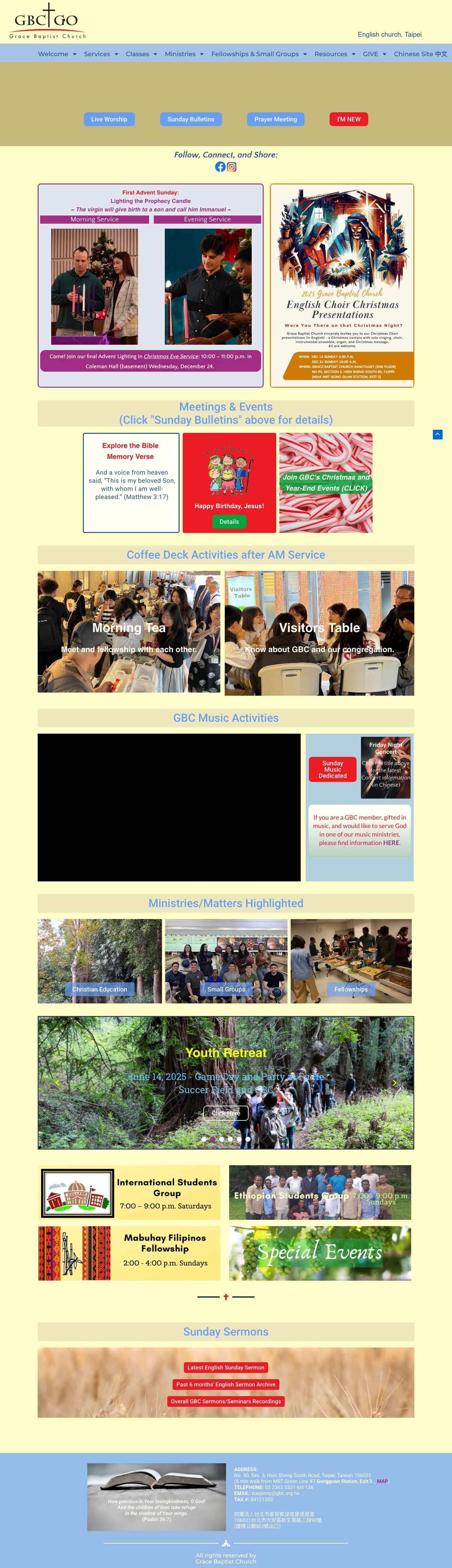 Grace Baptist Church – Grace Baptist Church is an English church in Taipei City, Taiwan - Full Screenshot