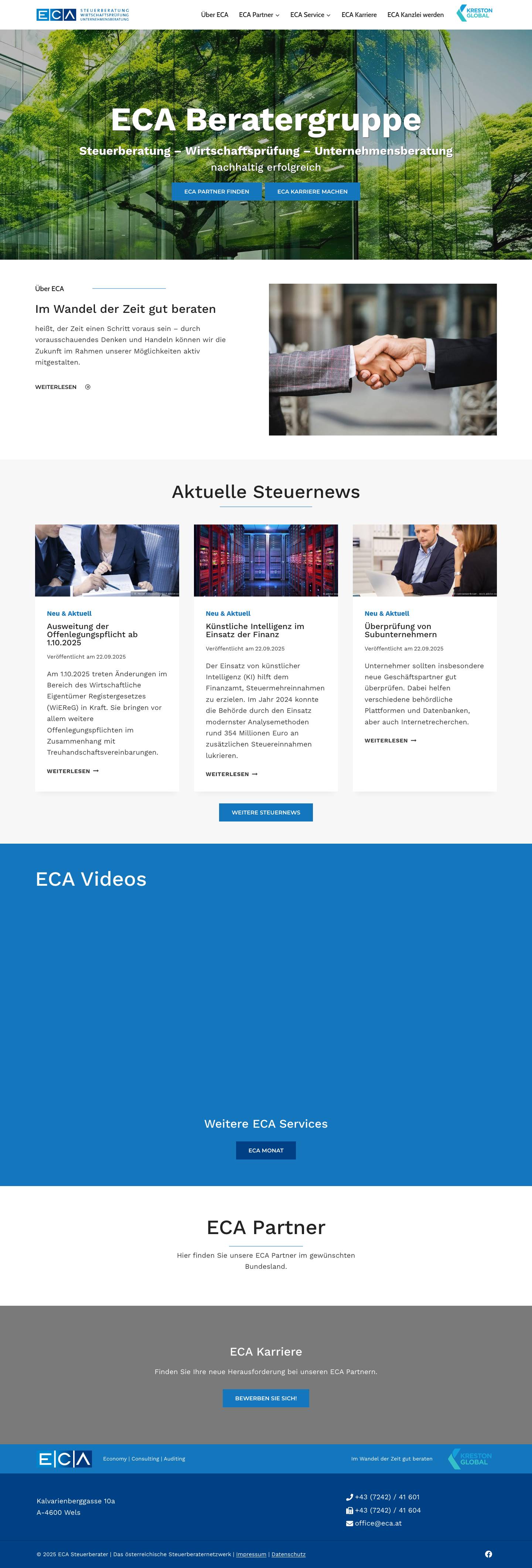 ECA Steuerberater | Die Beratergruppe in ÖsterreichErweiternErweiternMenü ein-/ausklappenFortfahrenFortfahrenFortfahrenFacebookErweiternErweitern - Full Screenshot