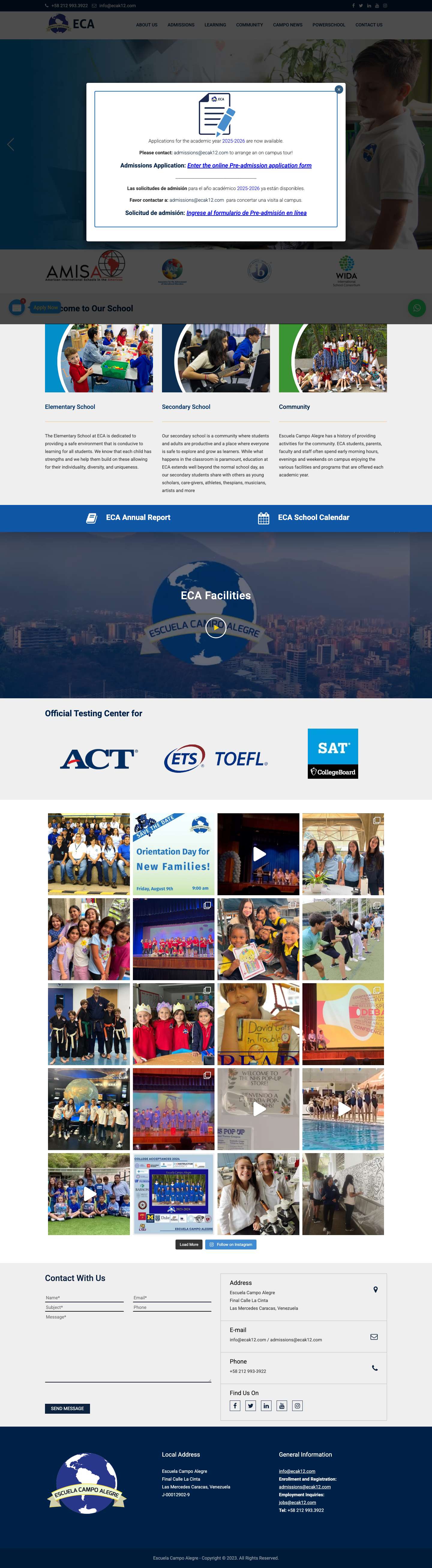 Escuela Campo Alegre | ECA is the best international school with 86 years of tradition in Venezuela. – Escuela Campo Alegre is the best international school with 86 years of tradition in Venezuela. As the US Embassy assisted school in Caracas, we provide an American education with exceptional opportunities for academic excellence in all disciplines. - Full Screenshot