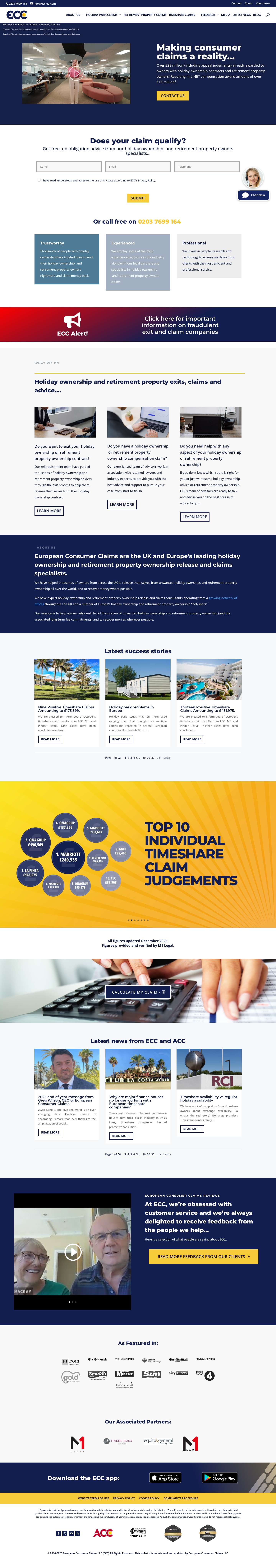 European Consumer Claims | Specialists In Holiday Ownership Claims - Full Screenshot