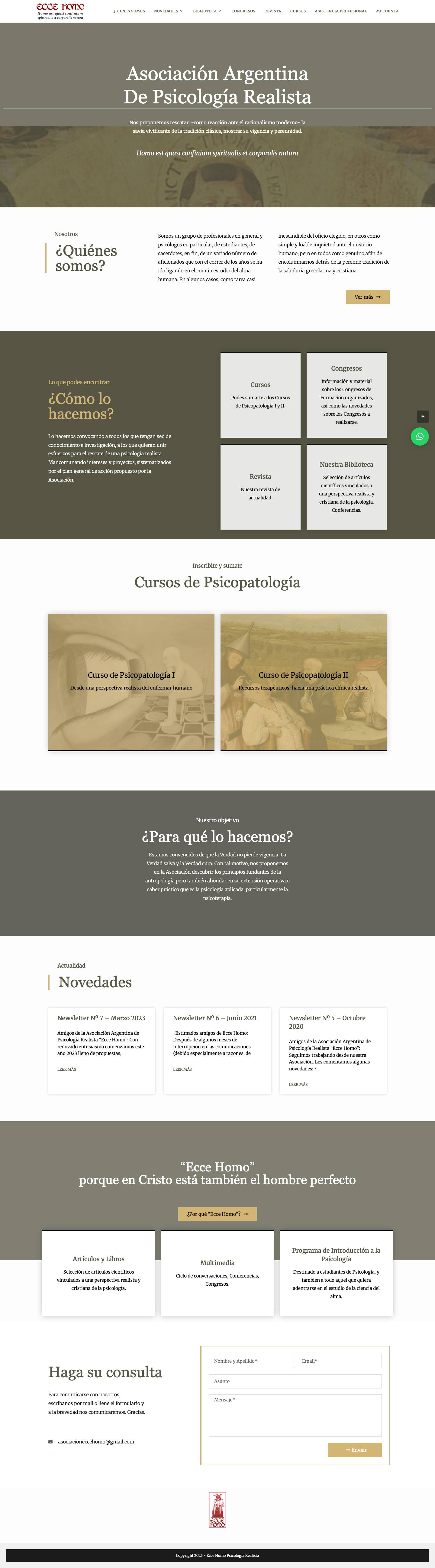Ecce Homo Psicología Realista – Sitio para asociación argentina de psicología realista - Full Screenshot