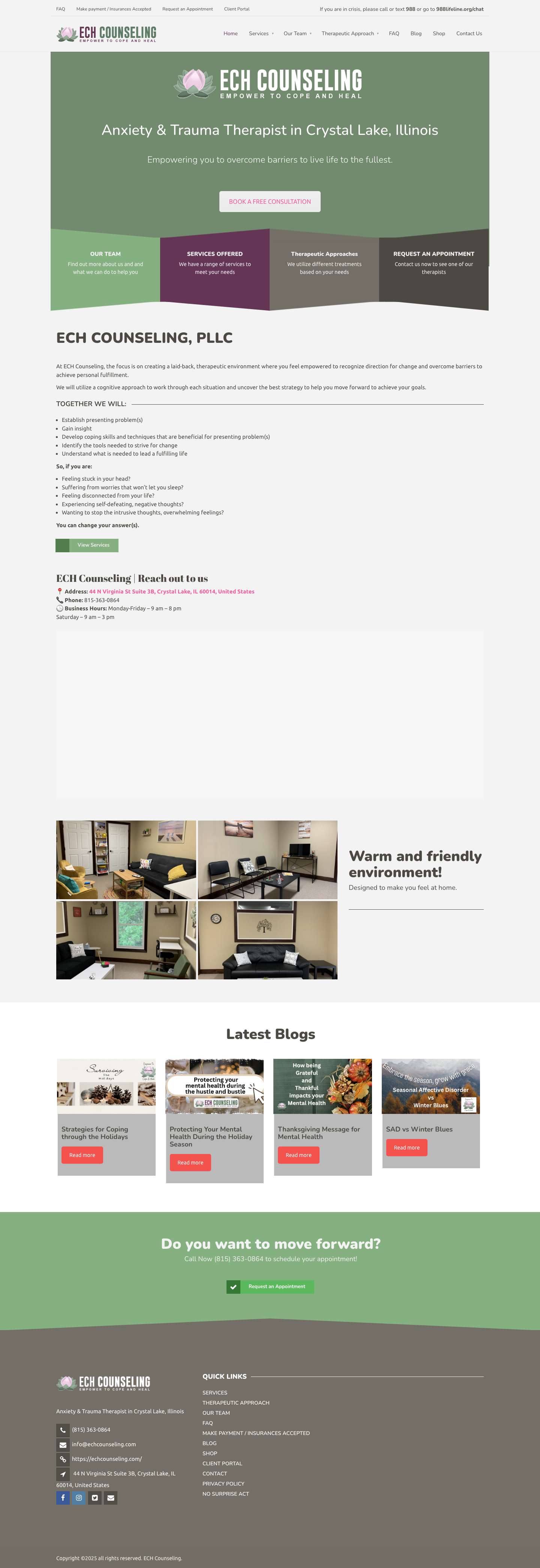 Anxiety & Trauma Therapist in Crystal Lake, Illinois | ECH Counseling, PLLC - Full Screenshot