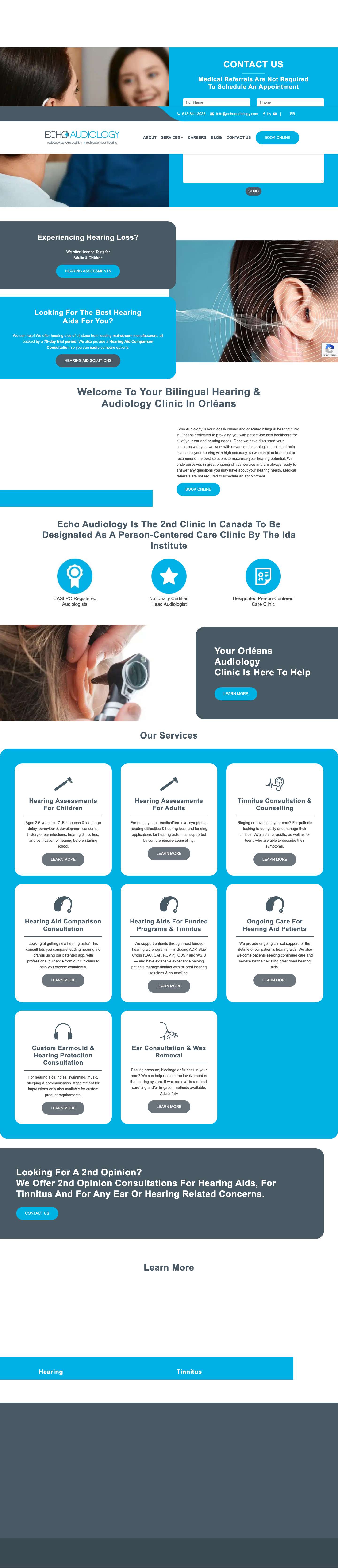 Hearing & Audiology Clinic Orléans Ottawa | Echo Audiology - Full Screenshot