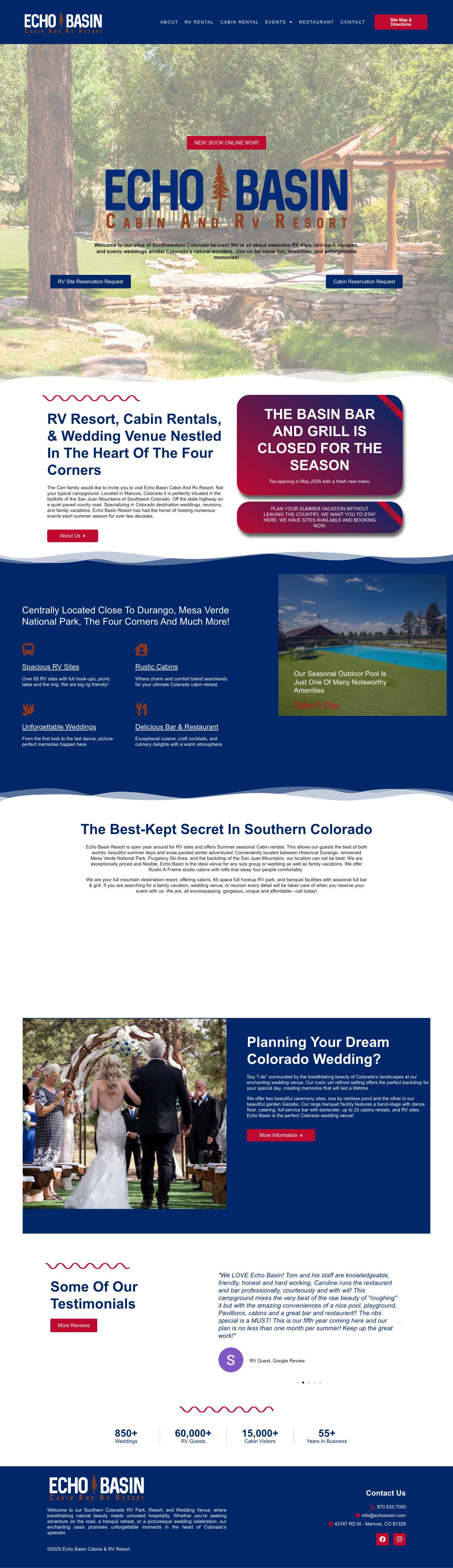 Echo Basin Cabin And RV Resort – Cabins, RV Sites, Wedding Ceremonies in Southern Colorado - Full Screenshot