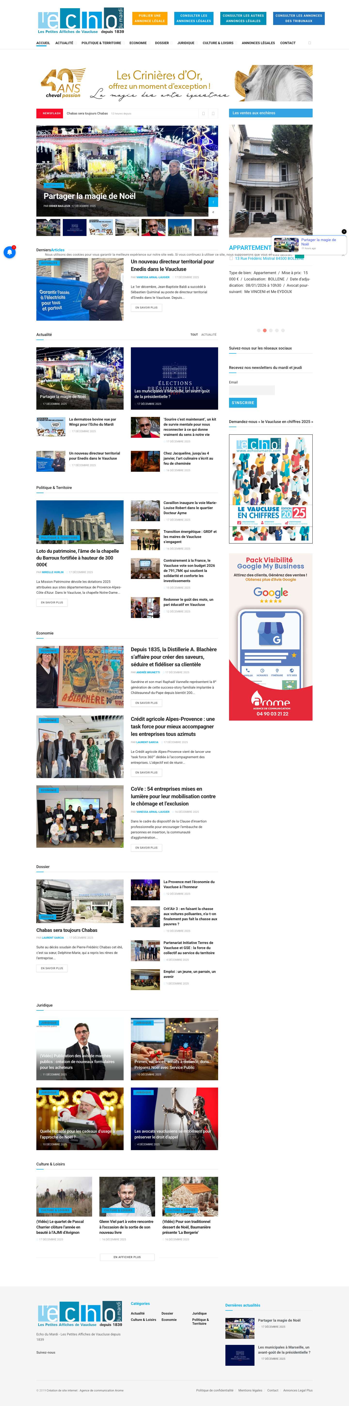 L'Echo du Mardi - Journal d'Annonces Légales Vaucluse et Actualités Économiques, Politiques, Territoires - Avignon, Grand Avignon, Vaucluse - Full Screenshot