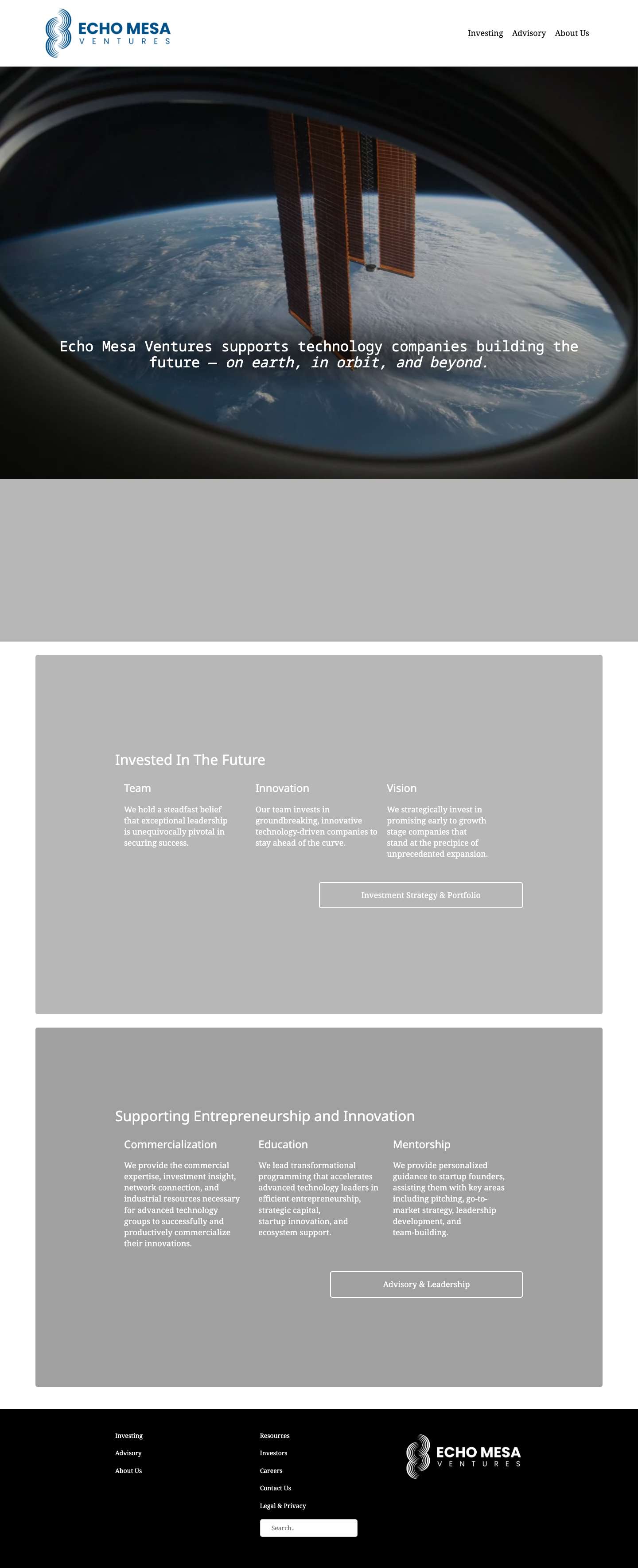 Echo Mesa Ventures – Venture capital investment, mentorship, and leadership for advanced technologies building the future. - Full Screenshot