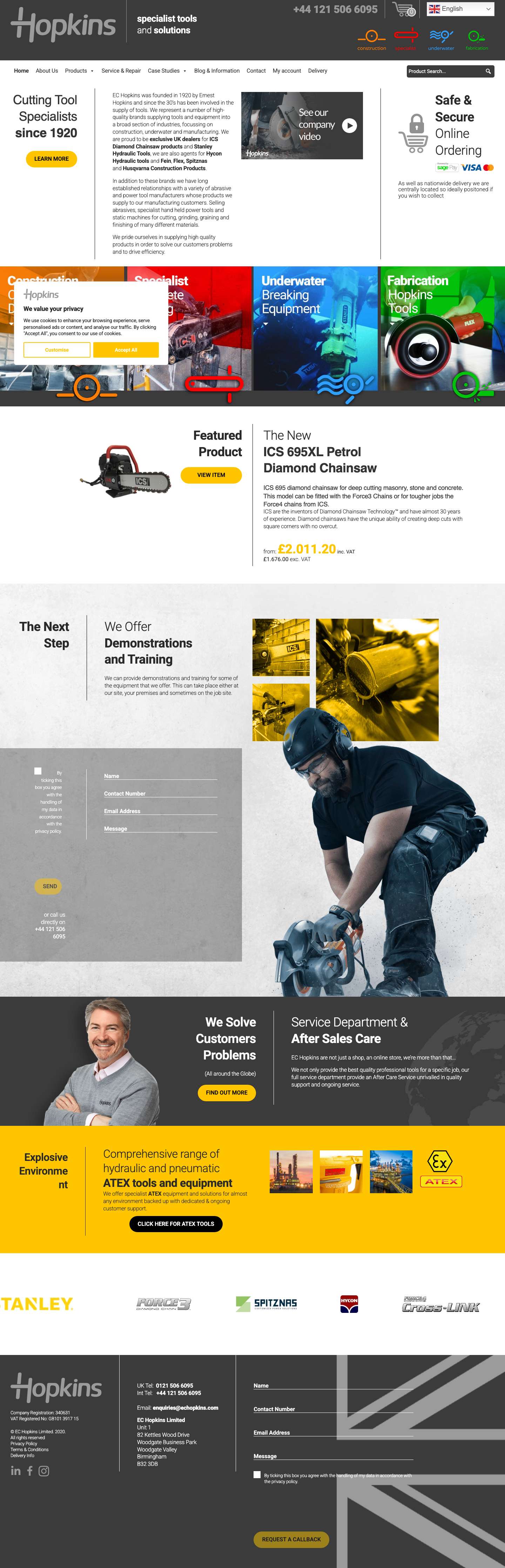 EC Hopkins Limited | Cutting Tool Specialists Since 1920 - Full Screenshot