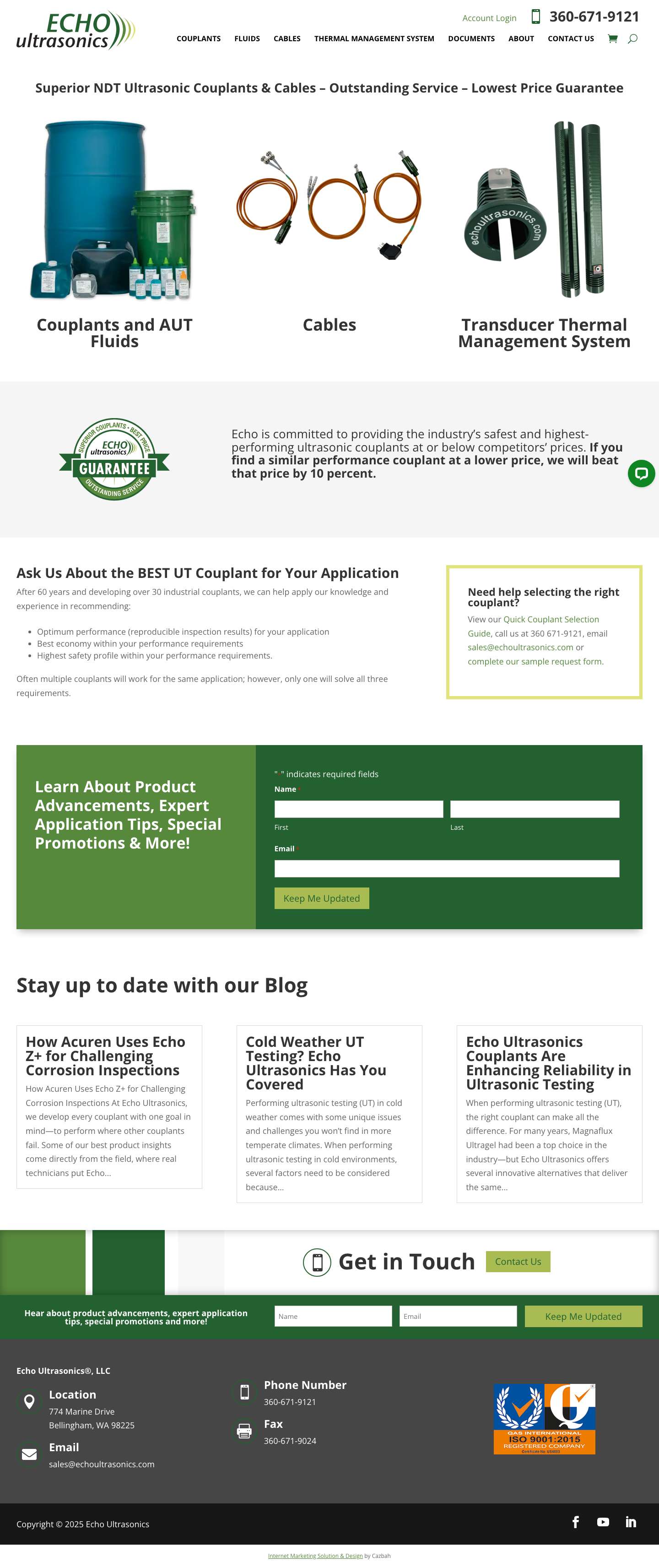 Industrial Ultrasonic Couplants, & Cables | Echo Ultrasonics® - Full Screenshot