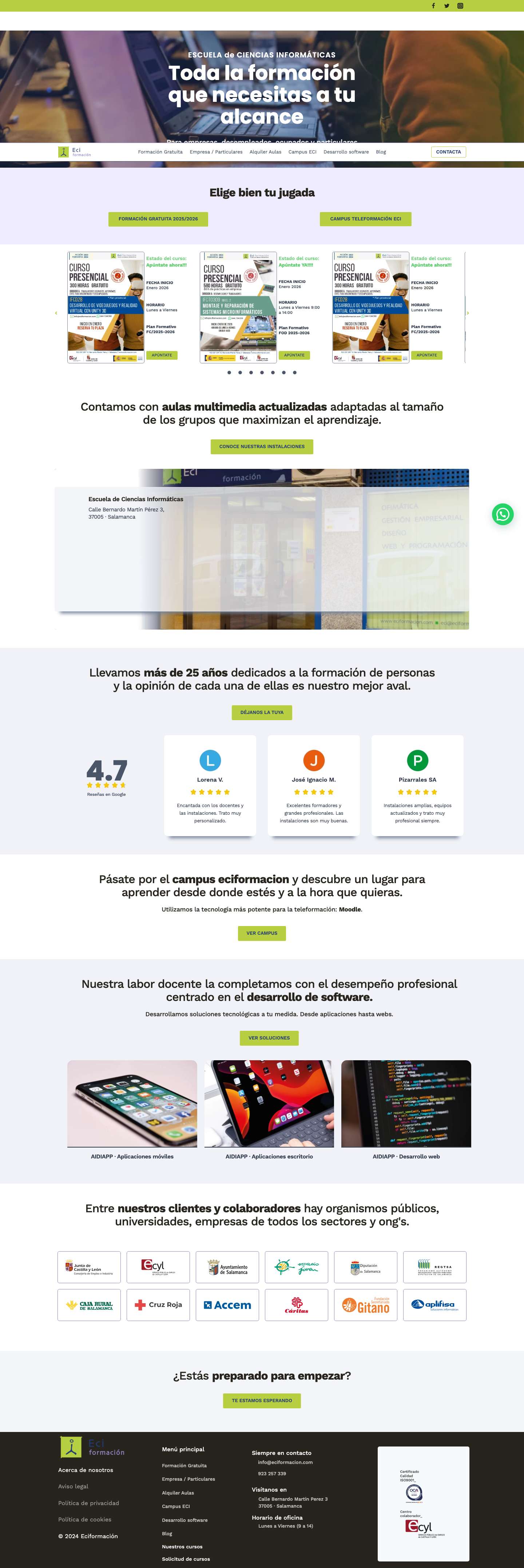 ECI Formación - Centro de Formación Informática de SalamancaFacebookTwitterInstagramAlternar el menú - Full Screenshot