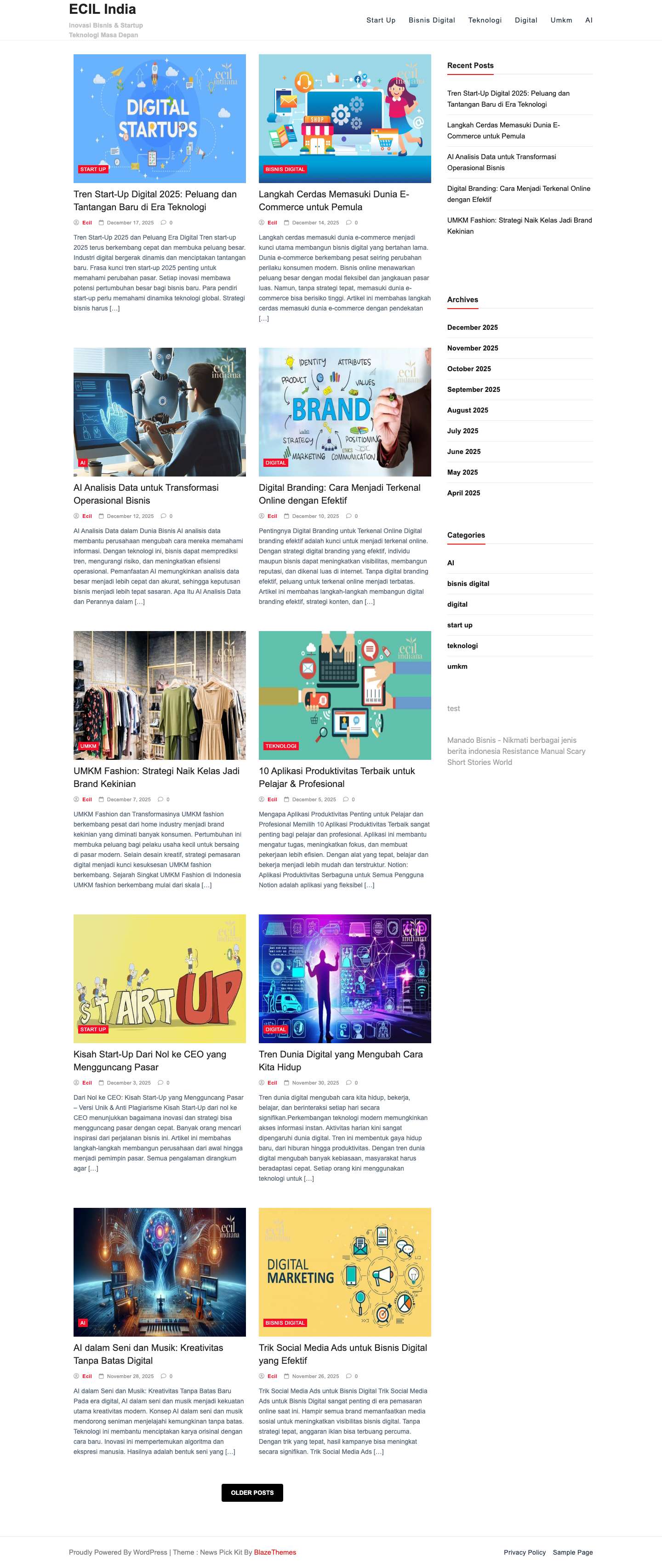 ECIL India - Inovasi Bisnis & Startup Teknologi Masa Depan - Full Screenshot