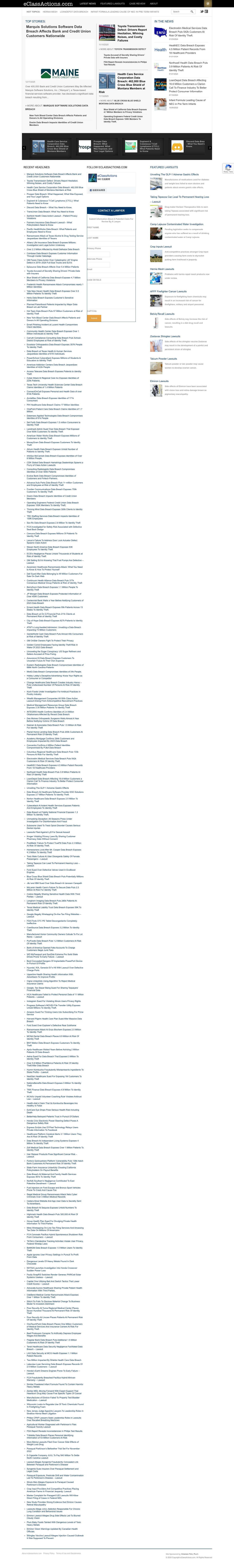 ecClassActions - Recalls | Class Actions | Product Liability - Full Screenshot