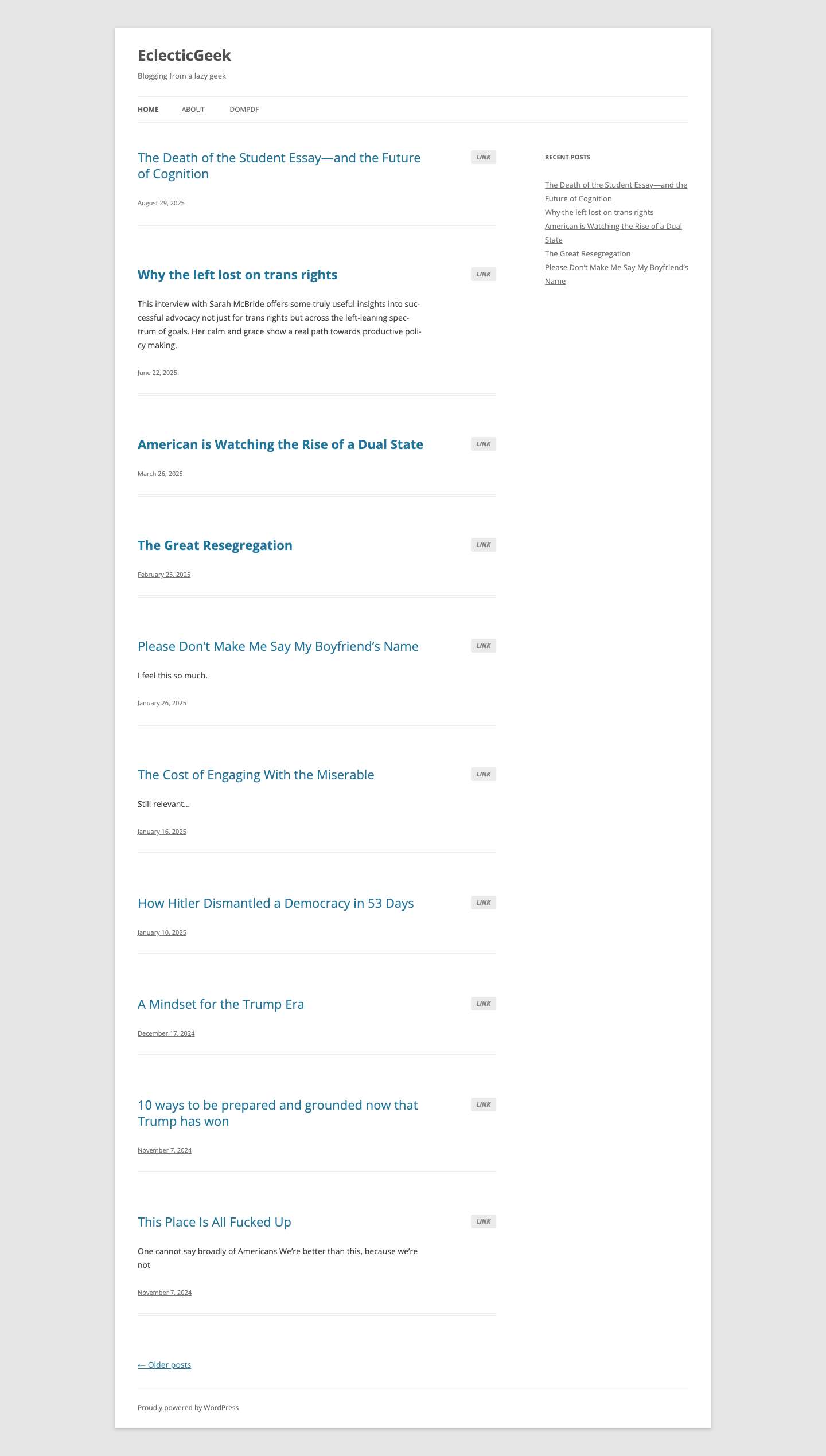 EclecticGeek | Blogging from a lazy geek - Full Screenshot