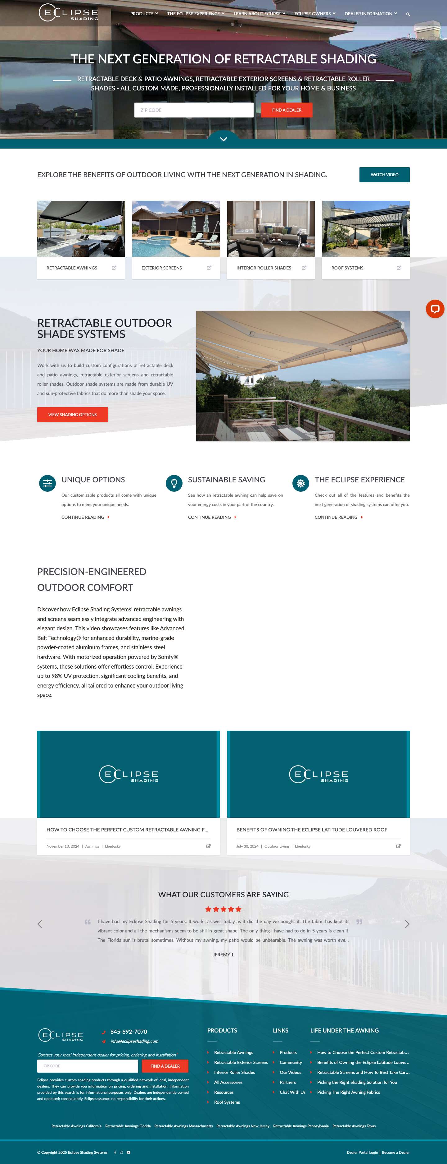 Retractable Awnings | Outdoor Shade Systems - Eclipse Shading - Full Screenshot