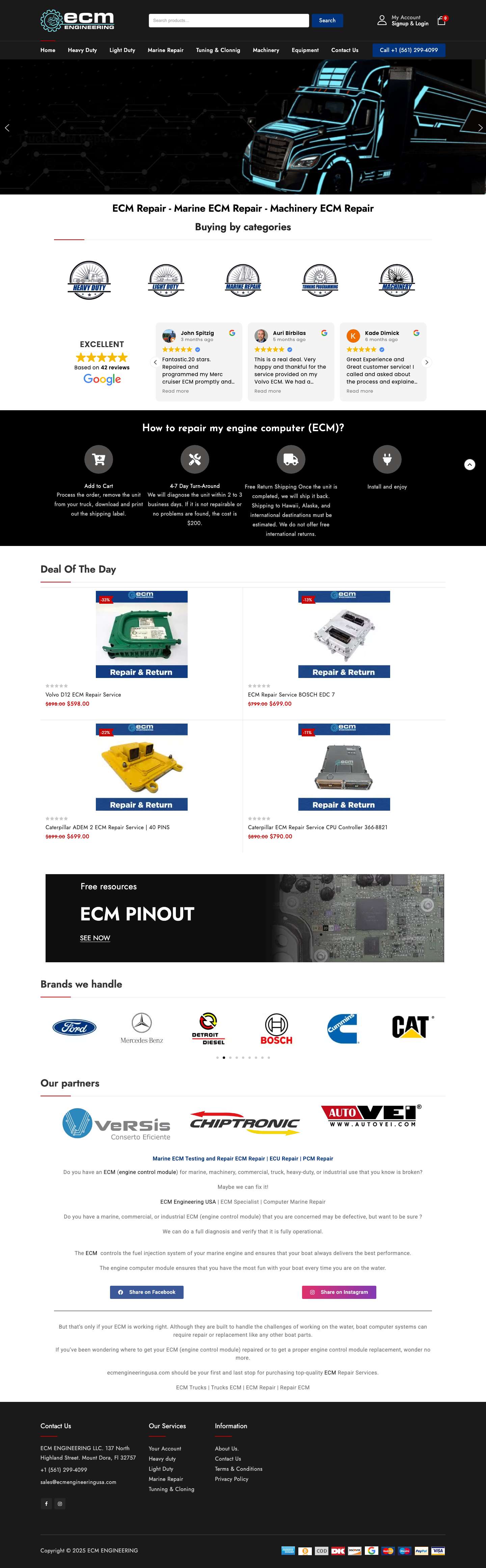 ECM Repair Services USA Specialists Trucks Machinery Marine - Full Screenshot