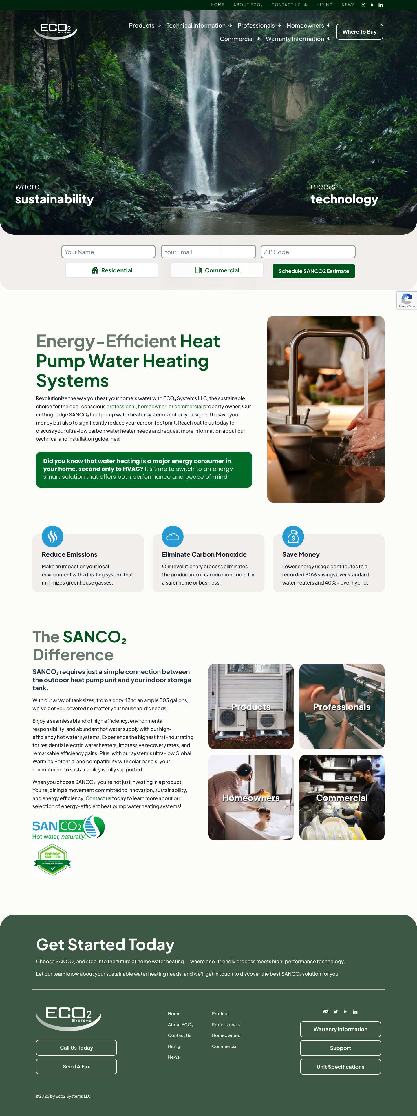 ECO₂ Systems LLC | Energy-Efficient Heat Pump Water Heating Systems - Full Screenshot