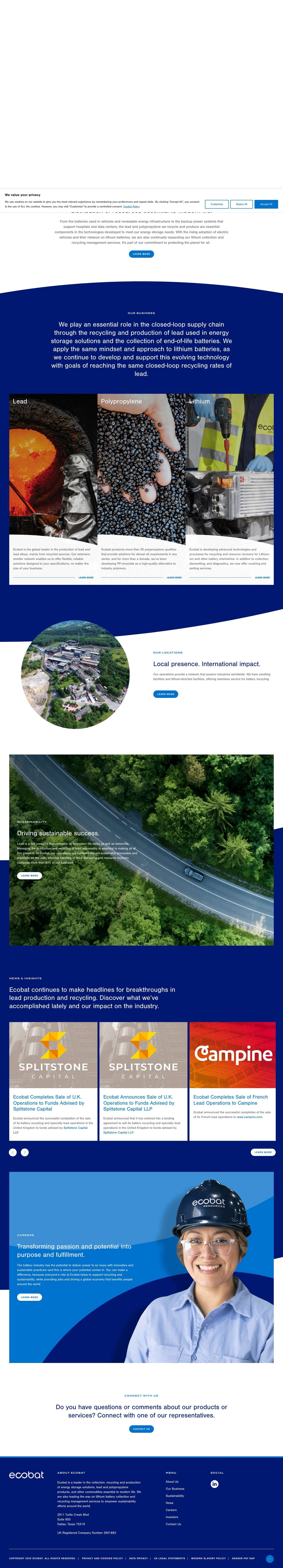 Ecobat | Resources Essential to Modern LifeLinkedInBack to Top - Full Screenshot