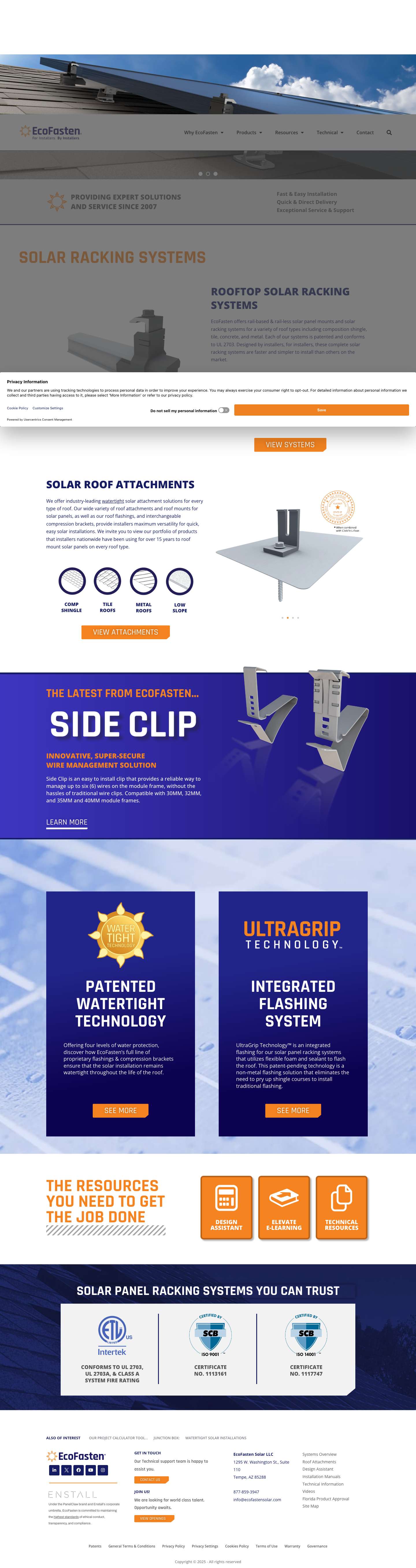 Solar Racking Systems & Attachment Solutions - Full Screenshot