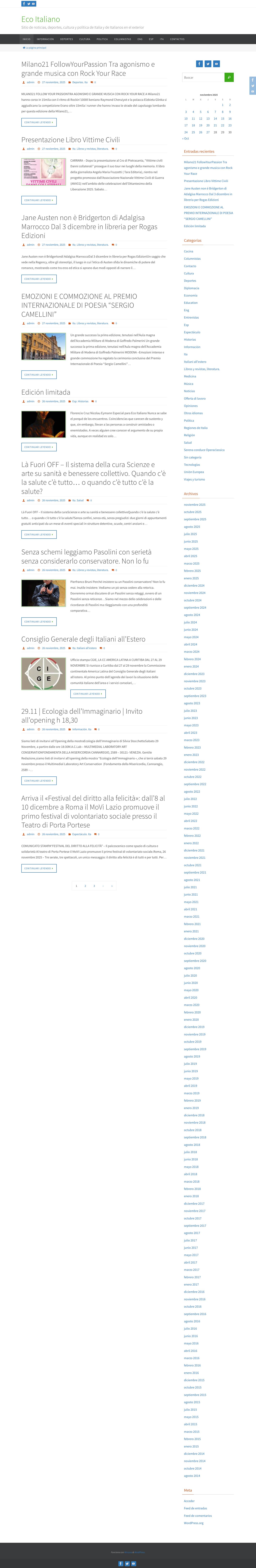Eco Italiano – Sitio de noticias, deportes, cultura y política de Italia y de Italianos en el exterior - Full Screenshot