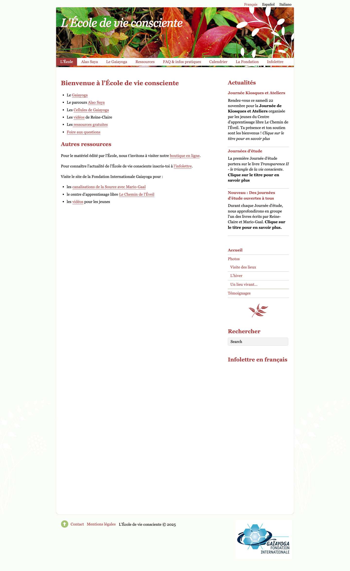 Accueil – L'École de vie consciente - Full Screenshot