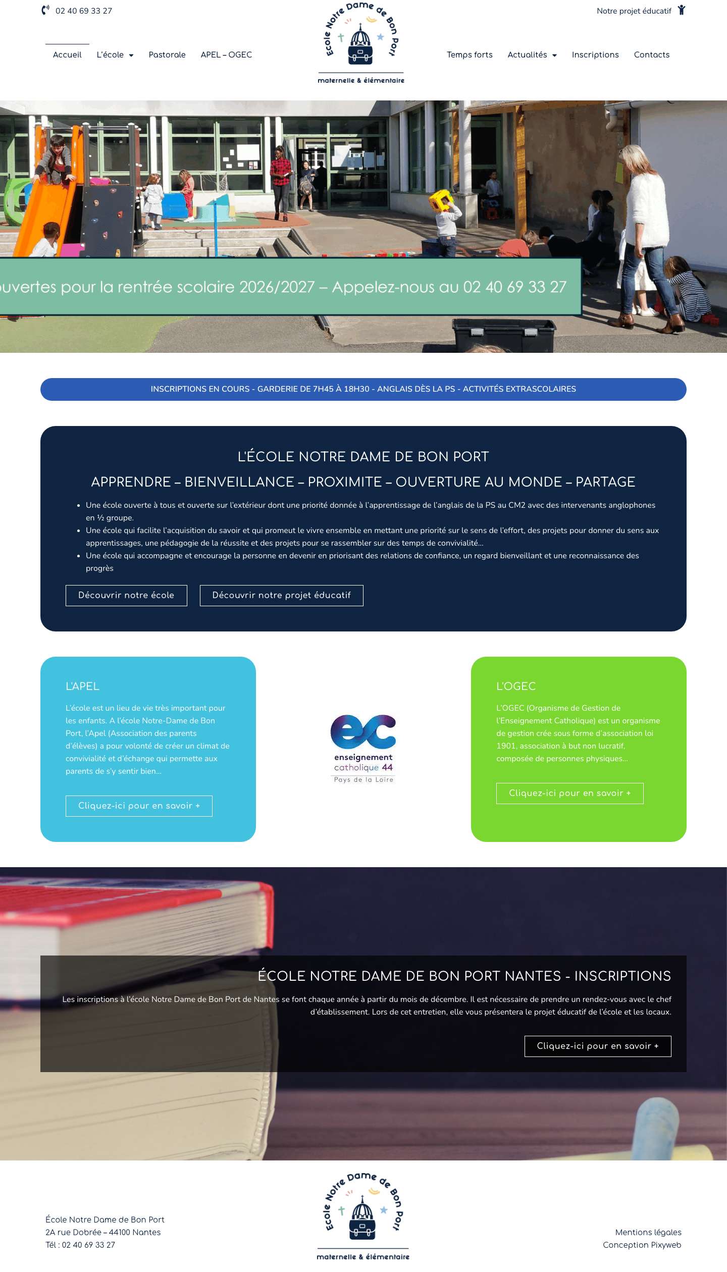 Notre Dame de Bon Port, école privée Nantes - Full Screenshot