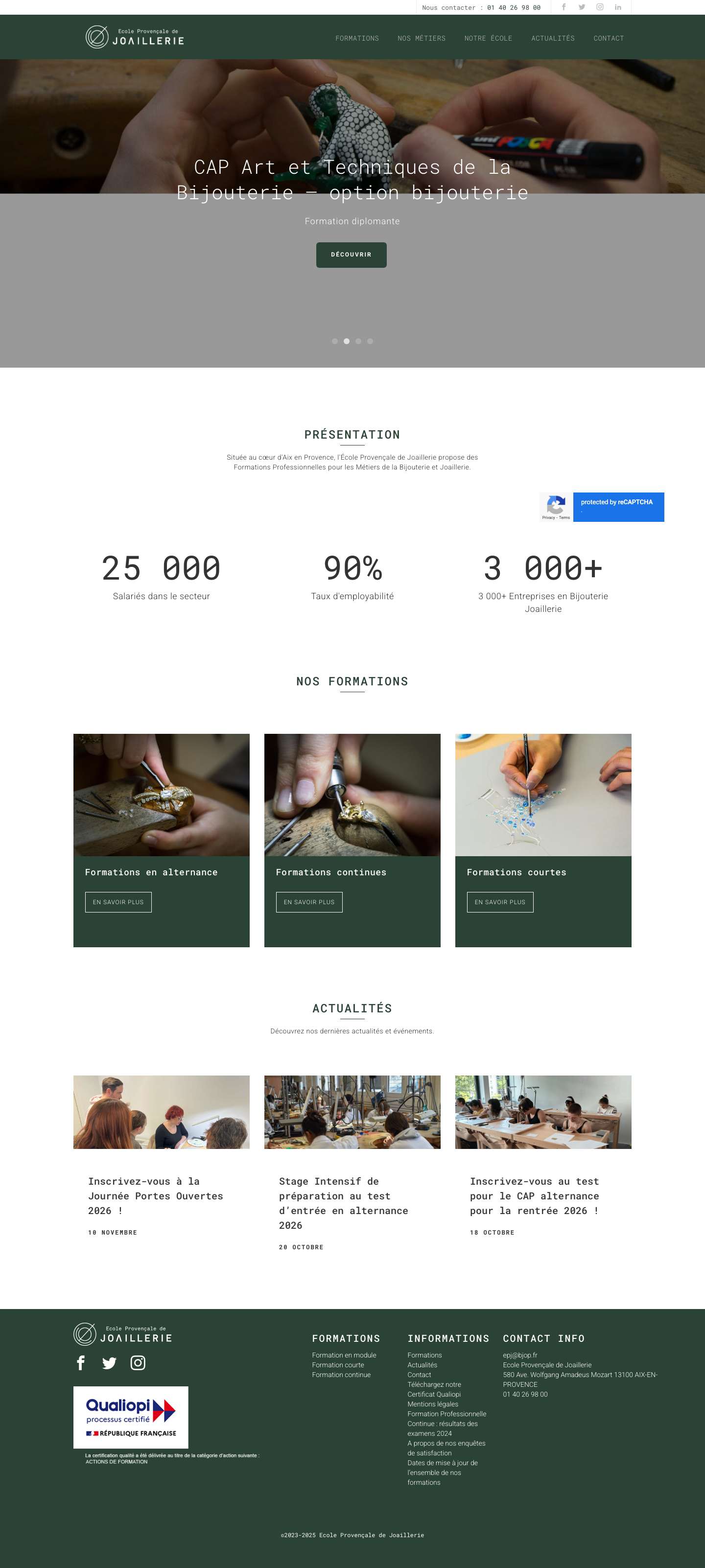 Ecole Provençale de Joaillerie • Formations Professionnelles pour les Métiers de la Bijouterie et Joaillerie - Full Screenshot
