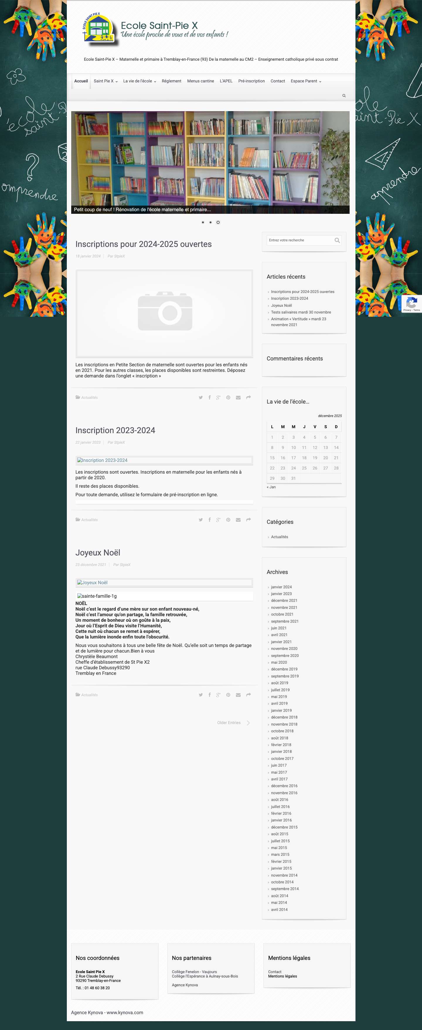 Ecole Saint-Pie X - Maternelle et primaire à Tremblay-en-France (93) - De la maternelle au CM2 - Enseignement catholique privé sous contrat - Full Screenshot