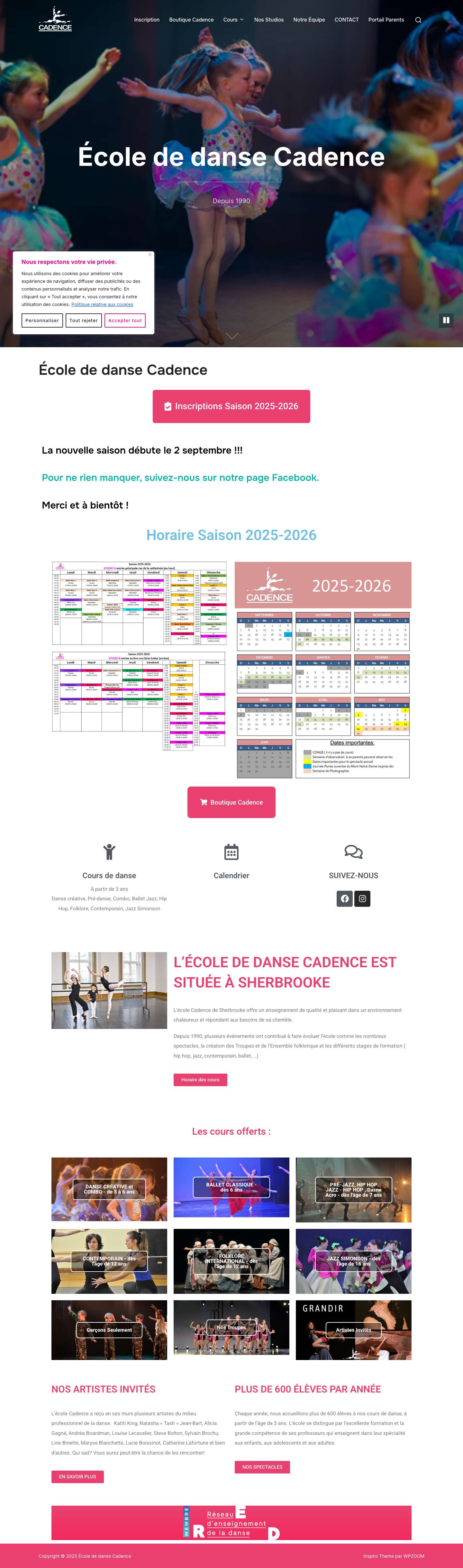 Cadence - École de danse à Sherbrooke - Depuis 1990 - Full Screenshot