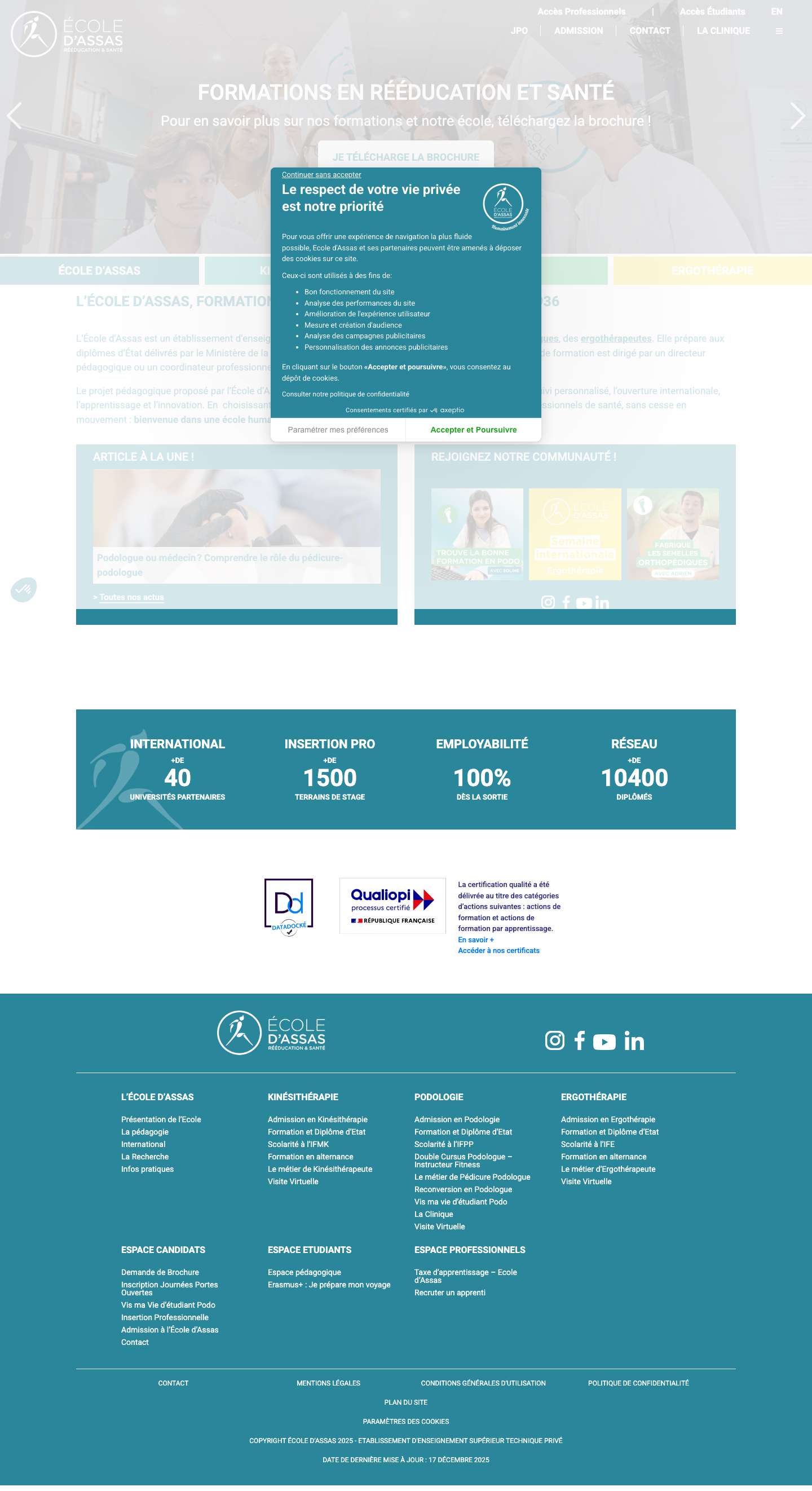 Ecole d'Assas | Formations en Rééducation et Santé à Paris - Full Screenshot