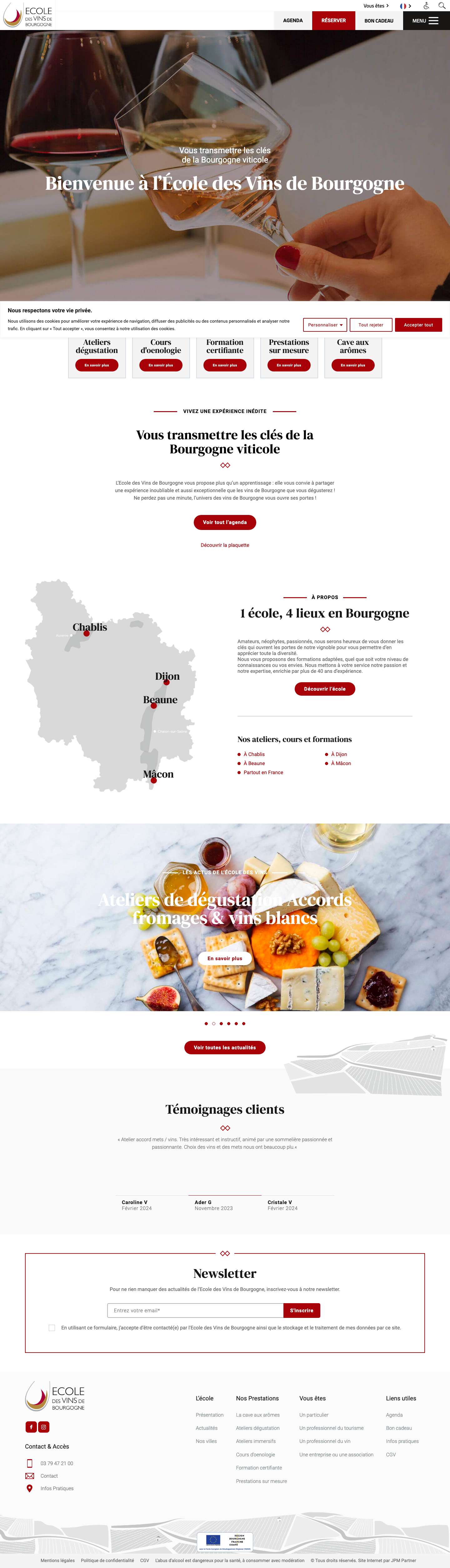 École des Vins de Bourgogne – Ateliers, formations et oenotourisme - Full Screenshot