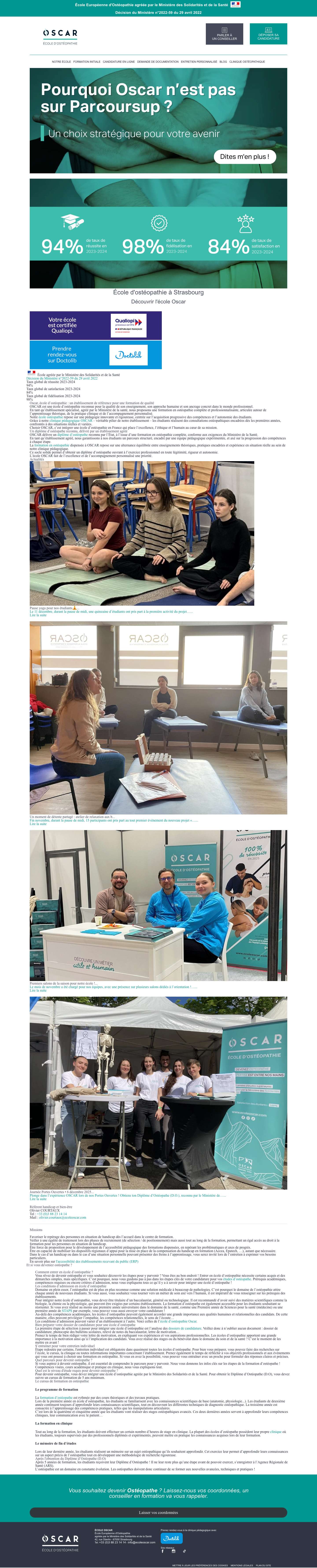 École Ostéopathie Strasbourg - Formation Ostéopathe - OSCAR - Full Screenshot