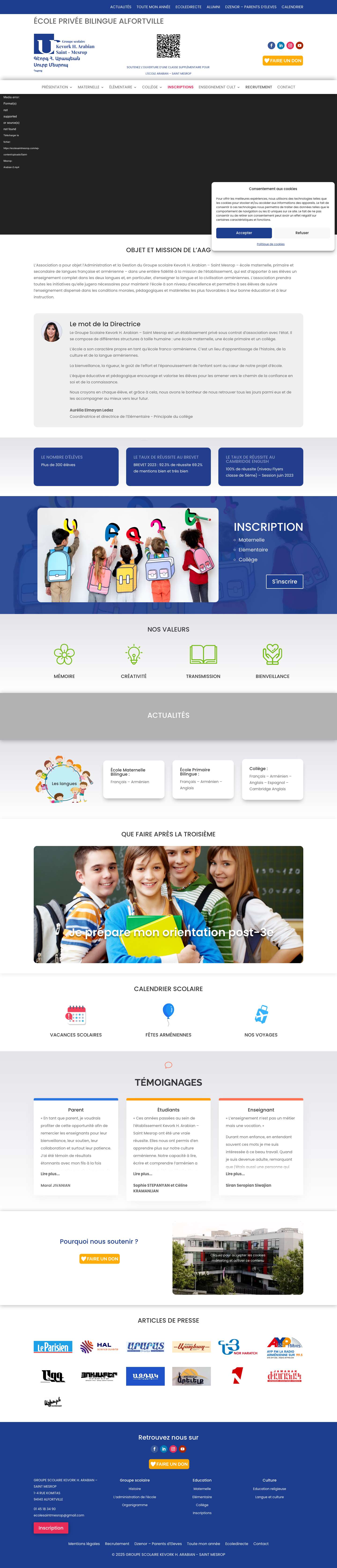Accueil - Ecole Arabian - Saint-Mesrop - Full Screenshot
