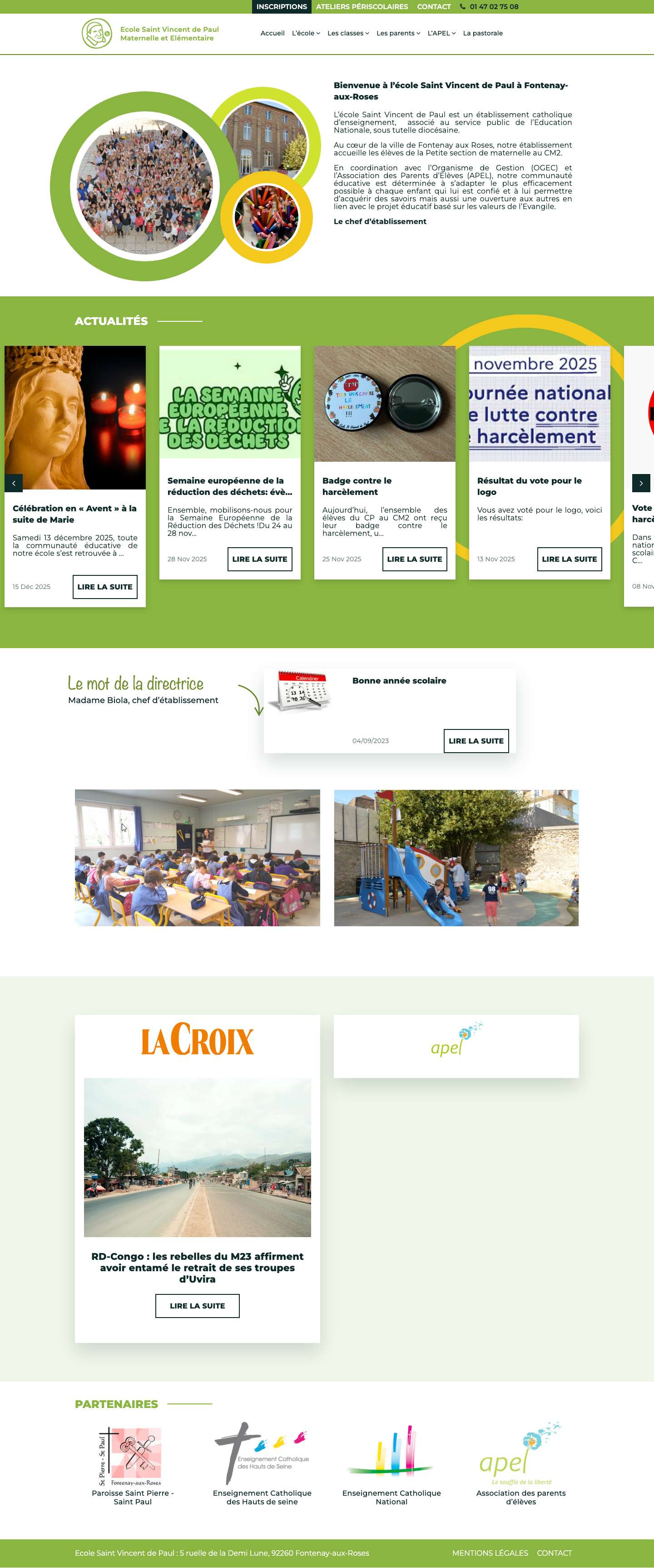 Ecole Saint Vincent de Paul Maternelle et Elémentaire | Ecole Saint Vincent de Paul : 5 ruelle de la Demi Lune, 92260 Fontenay-aux-Roses - Full Screenshot