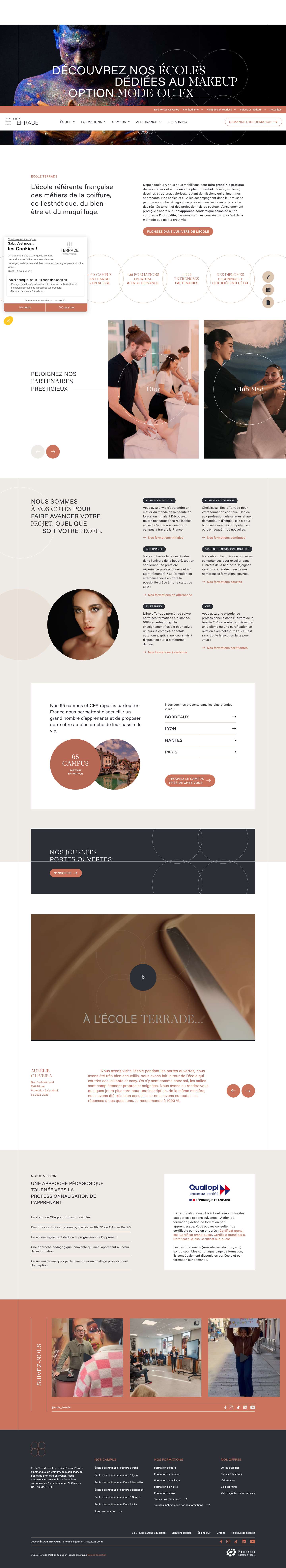 Ecole Terrade : Formations en Coiffure, Esthétique, Spa, Makeup et Santé - Full Screenshot