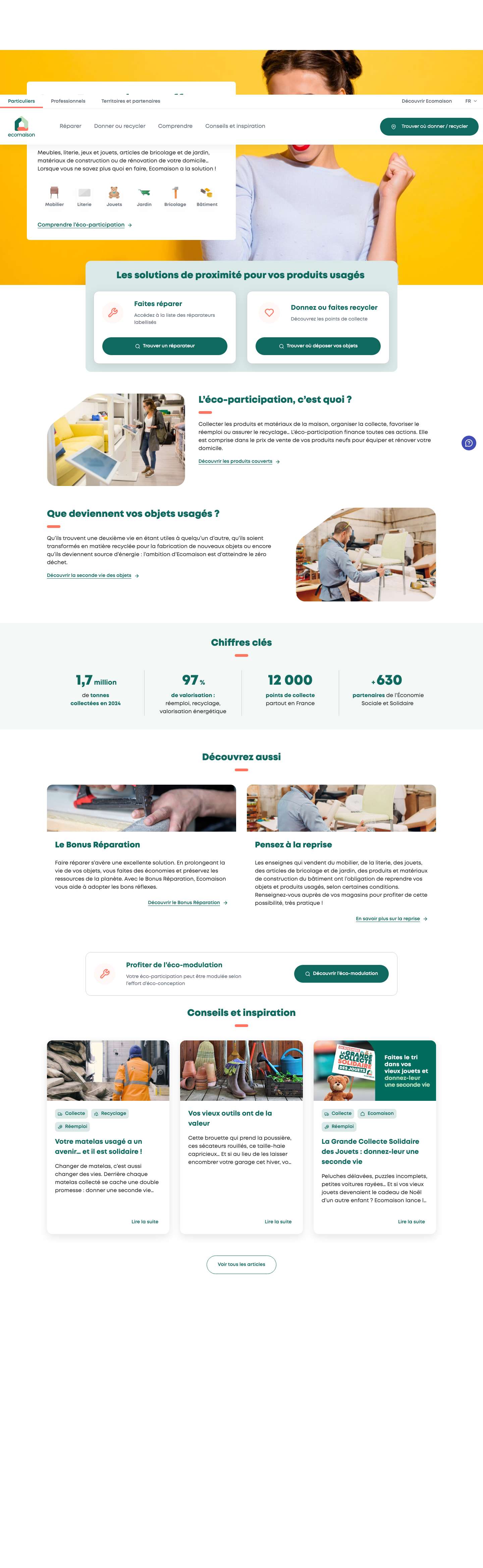 Ecomaison | Éco-organisme de l'univers de la maisonFacebookInstagramLinkedInYouTube - Full Screenshot