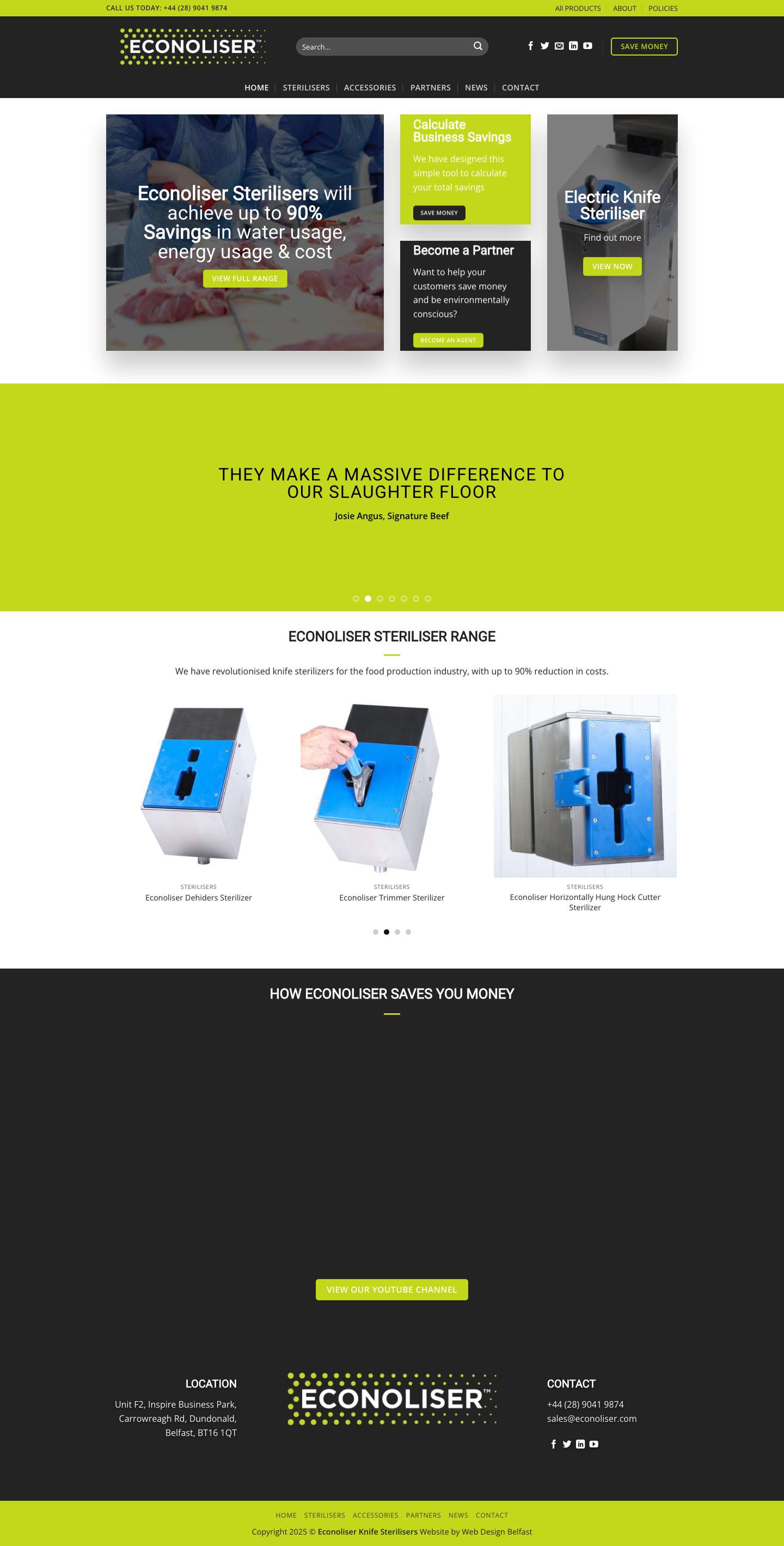 Knife Steriliser - Econoliser | Electric Knife Sterilisers Abattoirs - Full Screenshot