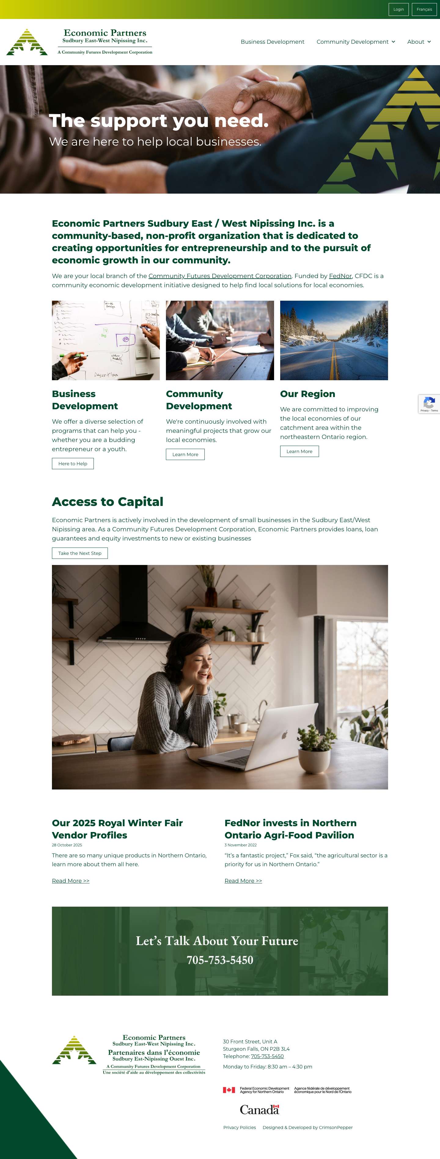Home | Economic Partners Sudbury East / West Nipissing Inc. - Full Screenshot