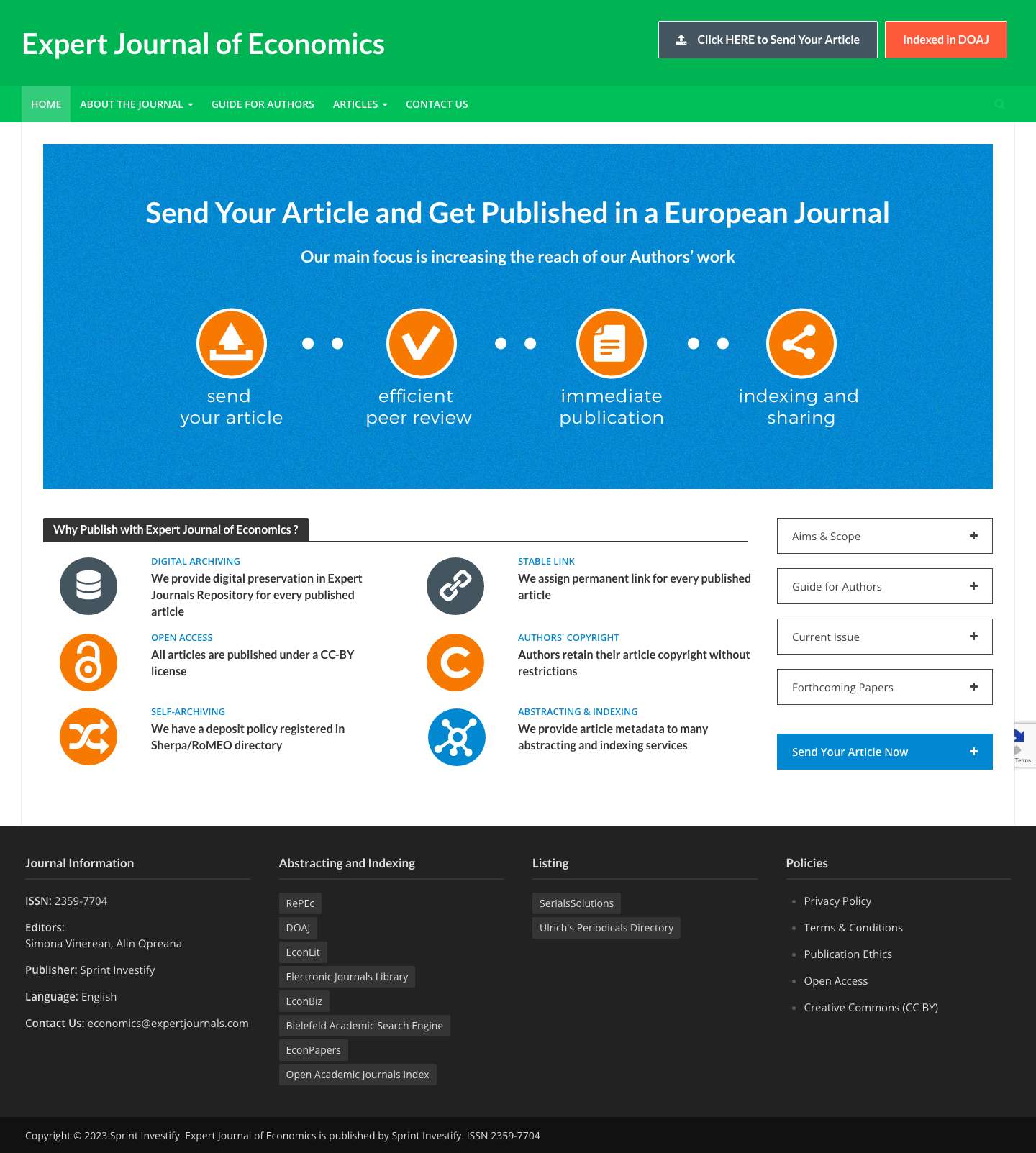 Home - Expert Journal of Economics - Full Screenshot