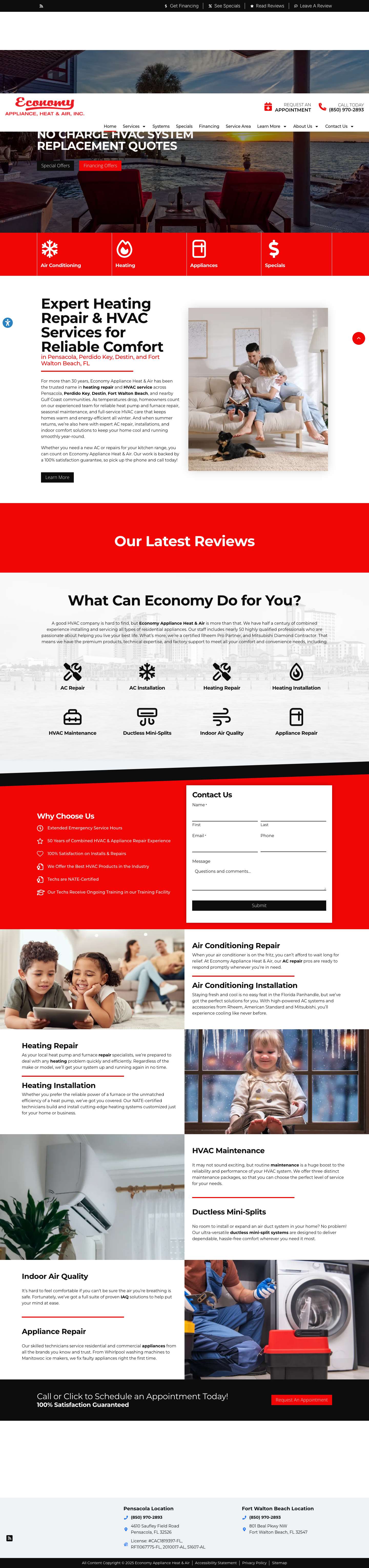 Heating & HVAC Repair | Pensacola, FL | Economy Appliance Heat & Air - Full Screenshot
