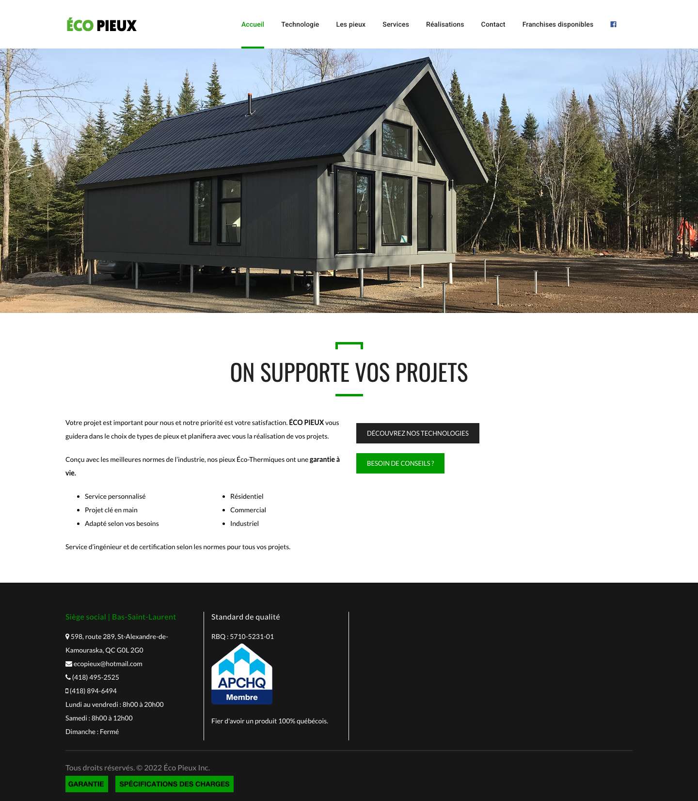 Éco Pieux - Pieux vissés - Entrepreneur - Kamouraska - Bas-Saint-Laurent - Full Screenshot