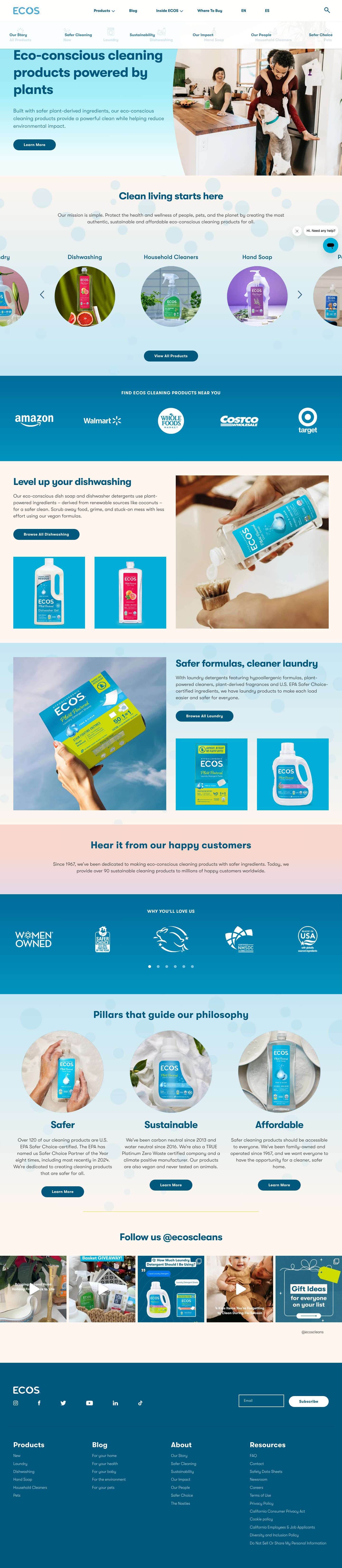 Eco-Conscious Cleaning Products For More Sustainable Cleaning | ECOS® - Full Screenshot