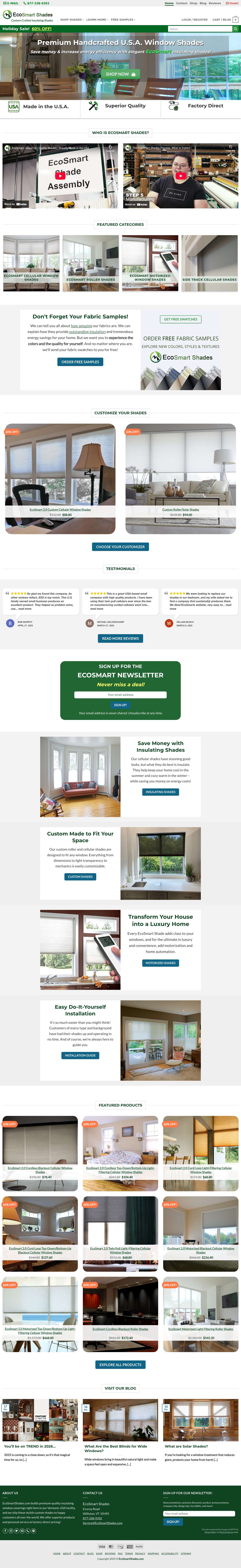 EcoSmart Insulating Cellular Window Shades and Roller Shades - Full Screenshot