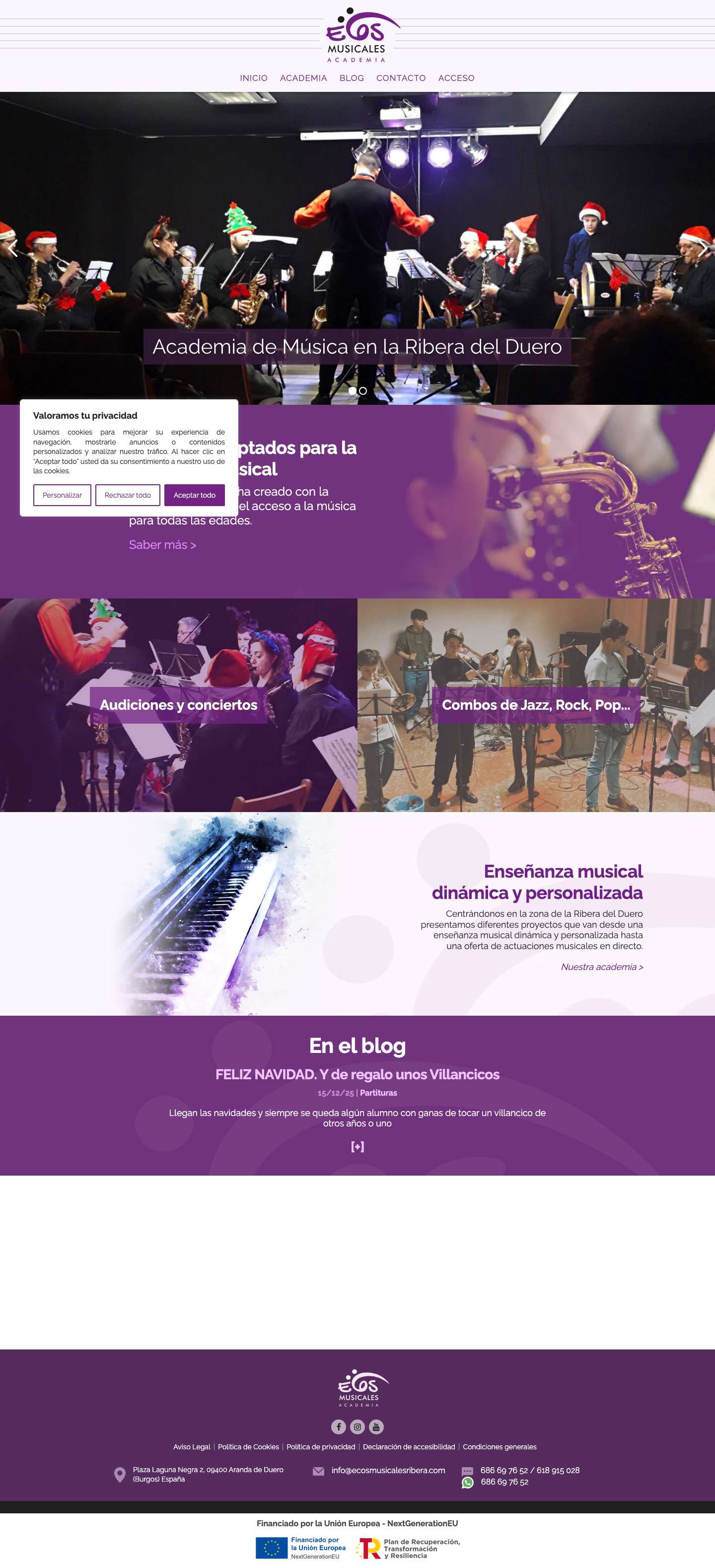 ECOS Musicales - Academia de música en Aranda de Duerolocalizacione-mailLlámanos - Full Screenshot