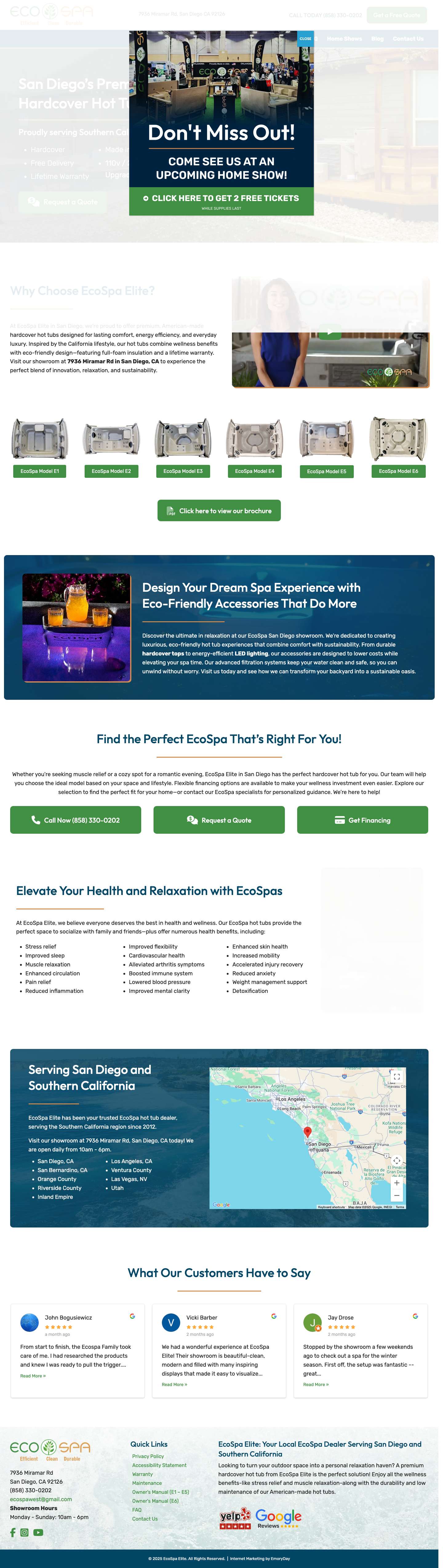 EcoSpa Hot Tubs, San Diego, CA | EcoSpa Elite - Full Screenshot