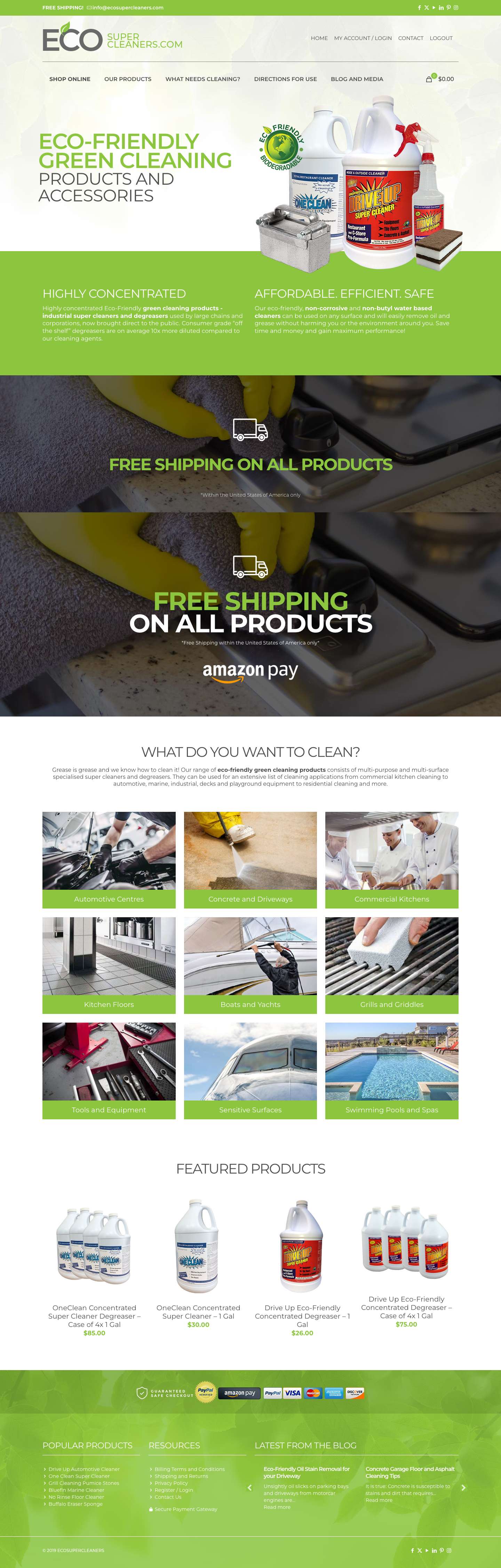 Eco-Friendly Green Cleaning Products | Eco Super Cleaners - Full Screenshot