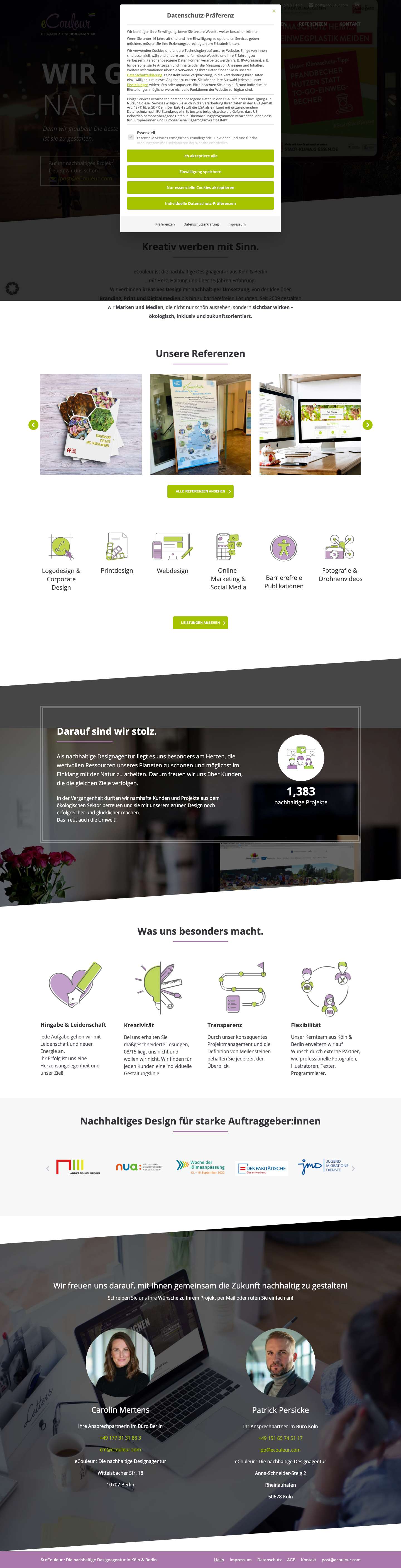 eCouleur : Die nachhaltige Designagentur - Ihre Werbeagentur für Nachhaltigkeit in Köln & Berlin - Full Screenshot